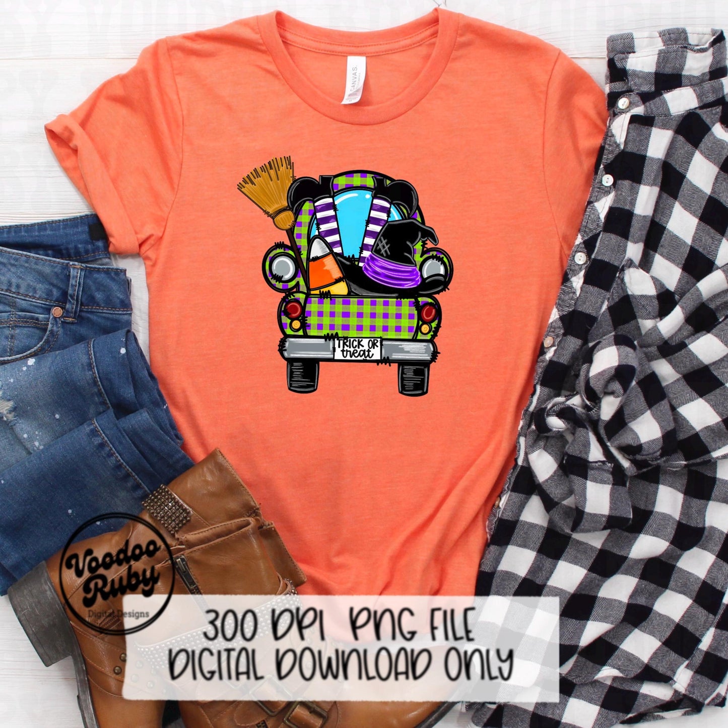 Halloween Truck PNG Sublimation Clip Art Digital Download Antique Truck Design Printable Witch Sublimate