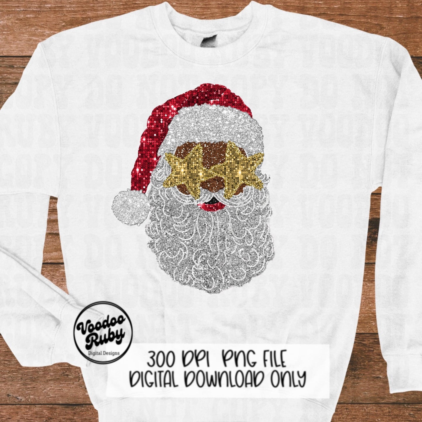 Sequin Santa PNG Design Christmas PNG Faux Sequins DTF Christmas Glitter Sublimation Digital Design Download Sequin African American Santa