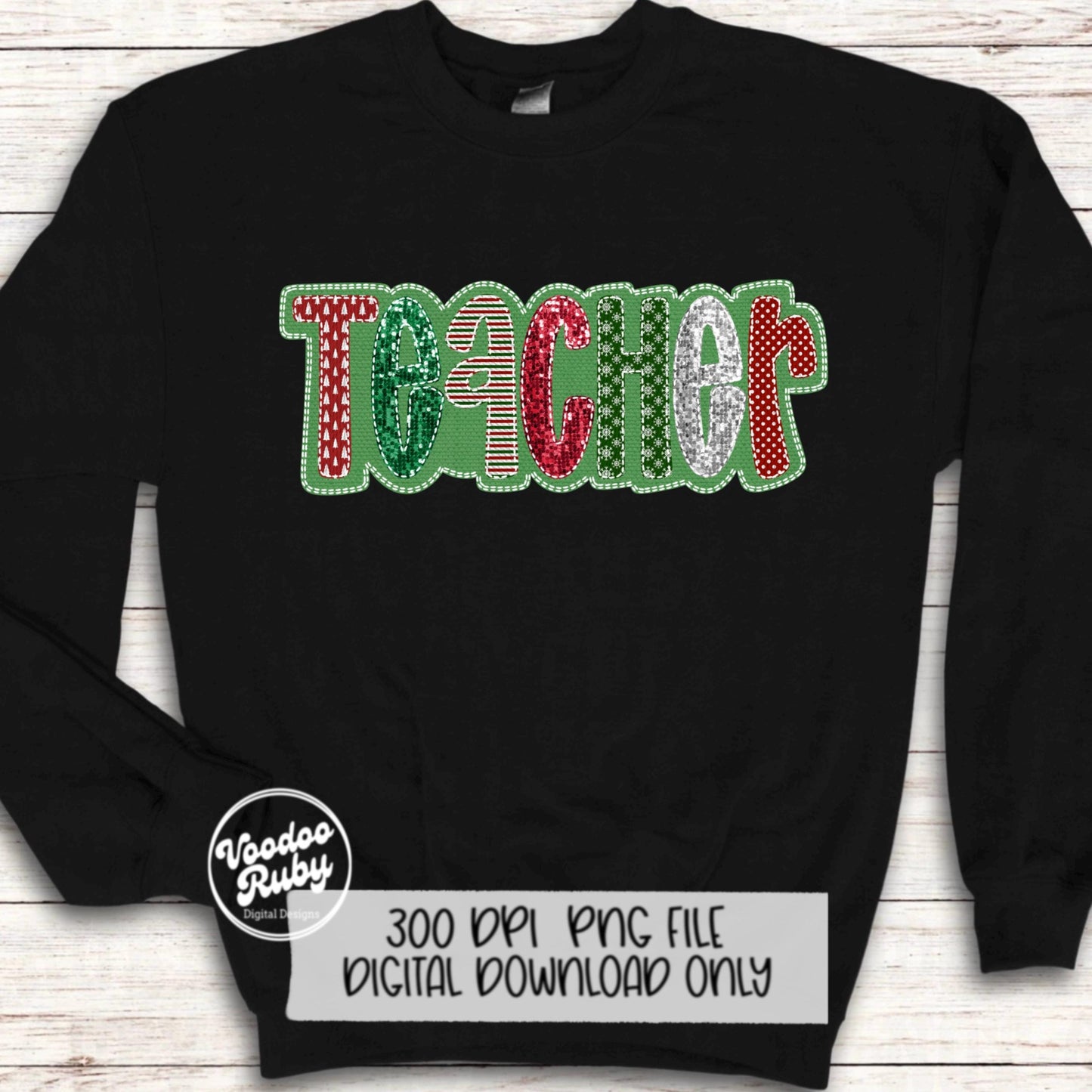 Christmas Teacher Sequin PNG Design Sublimation Digital Download Merry Christmas PNG Faux Sequins Faux Embroidery png Teacher DTF Printable
