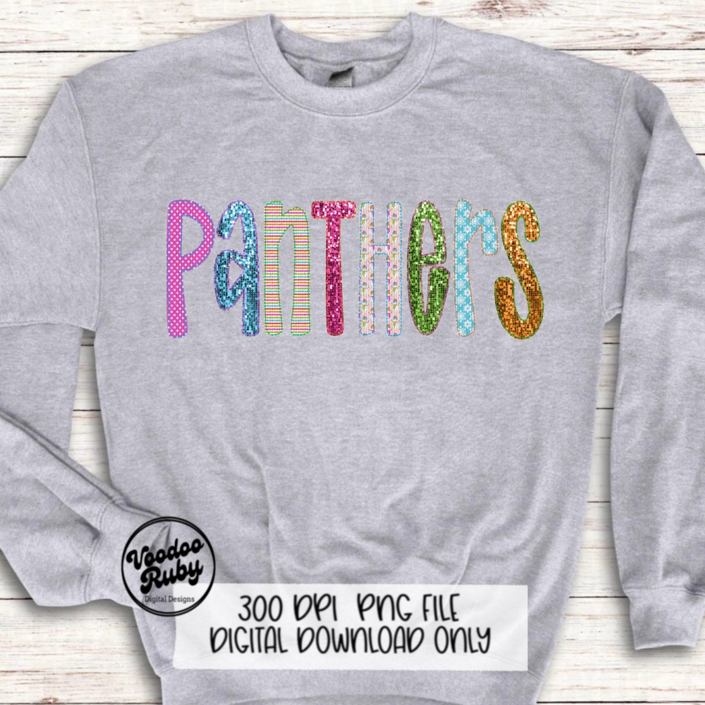 Christmas Panthers PNG Design Faux Embroidery PNG Sublimation Hand Drawn Digital Download Christmas Mascot Panthers Football DTF Printable