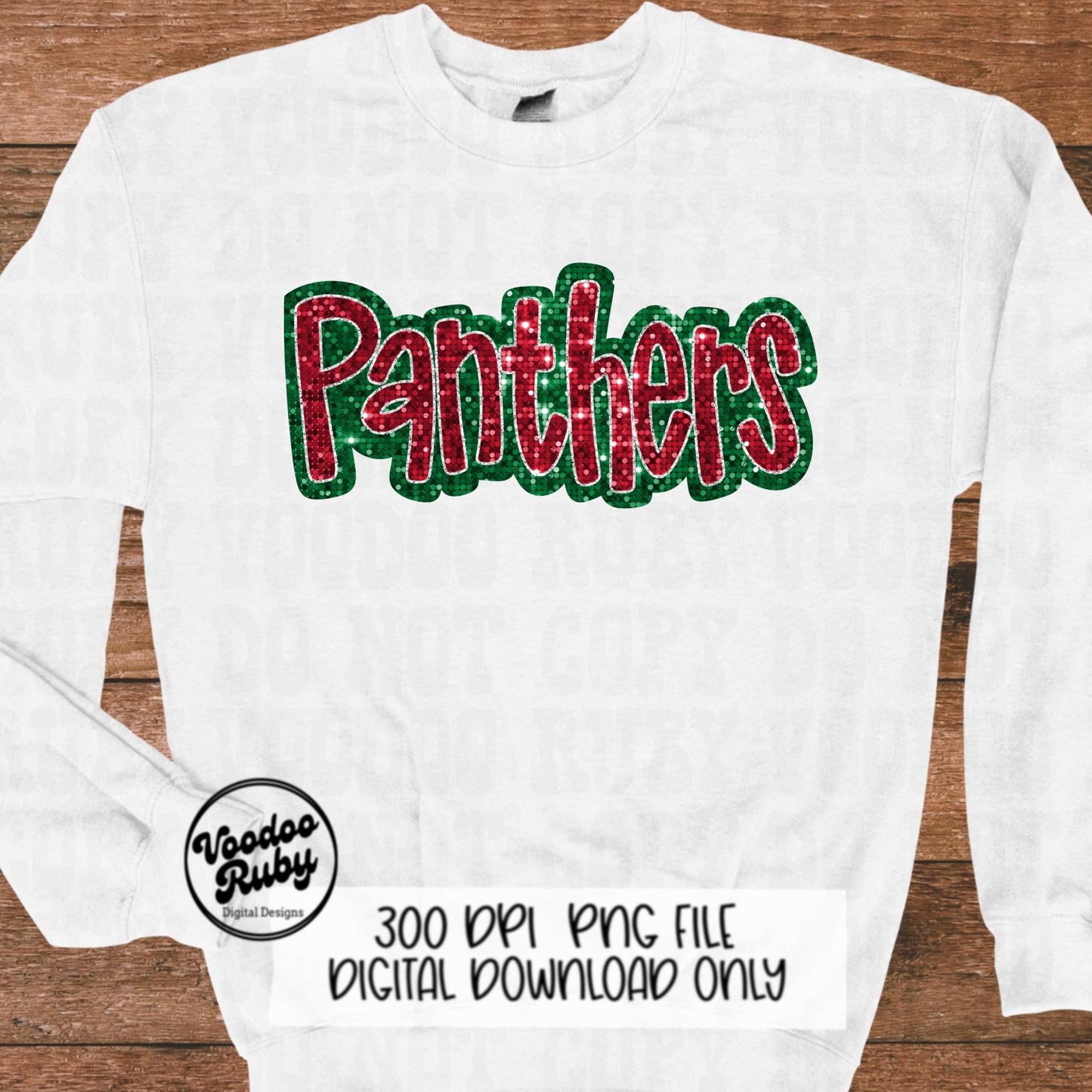 Christmas Panthers PNG Design Sublimation Sequin Hand Drawn Digital Download Glitter PNG Christmas Panthers Mascot DTF Printable
