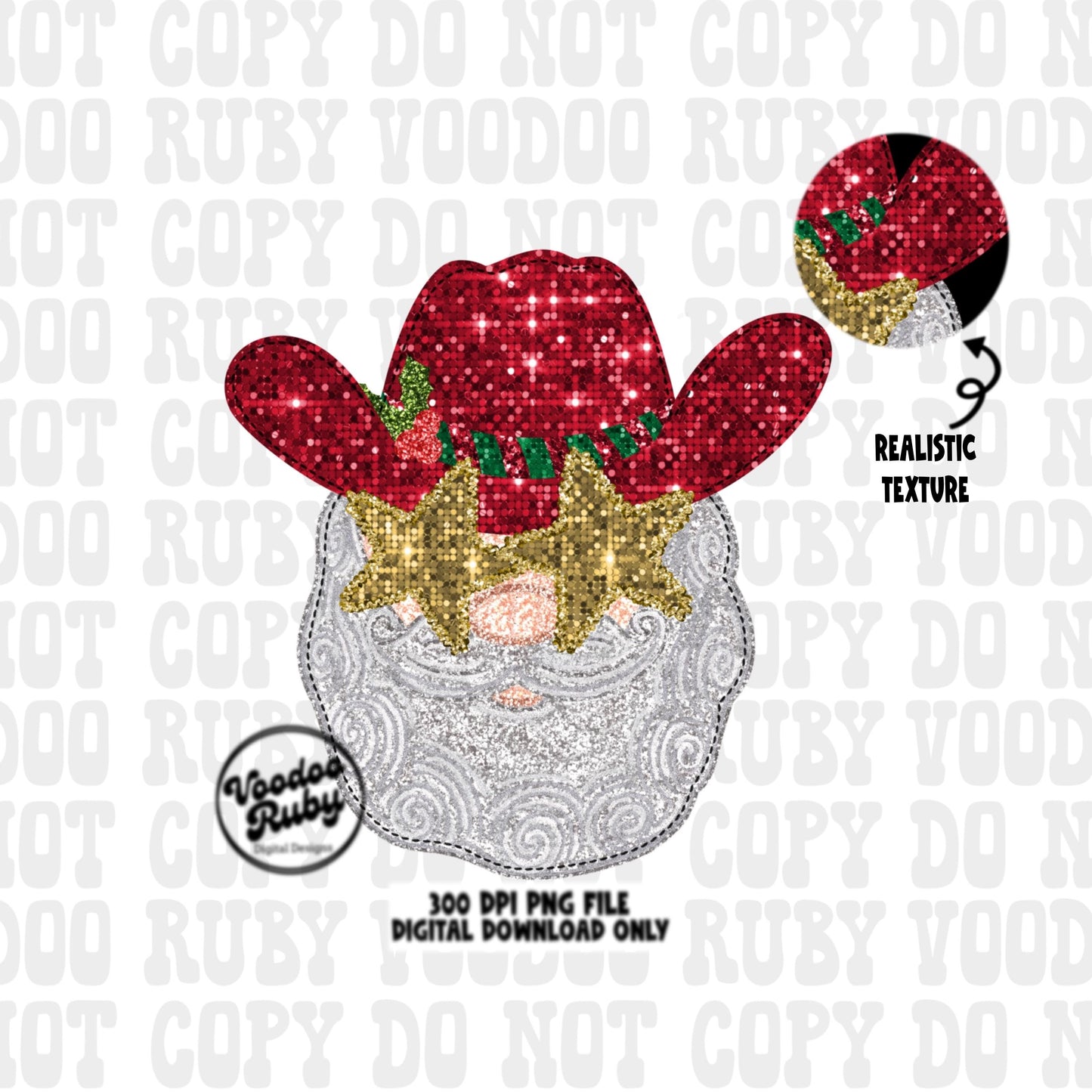 Sequin Cowboy Santa Claus PNG Design Sublimation Hand Drawn Digital Download Faux Embroidery PNG Christmas Dtf Printable Santa Clip Art