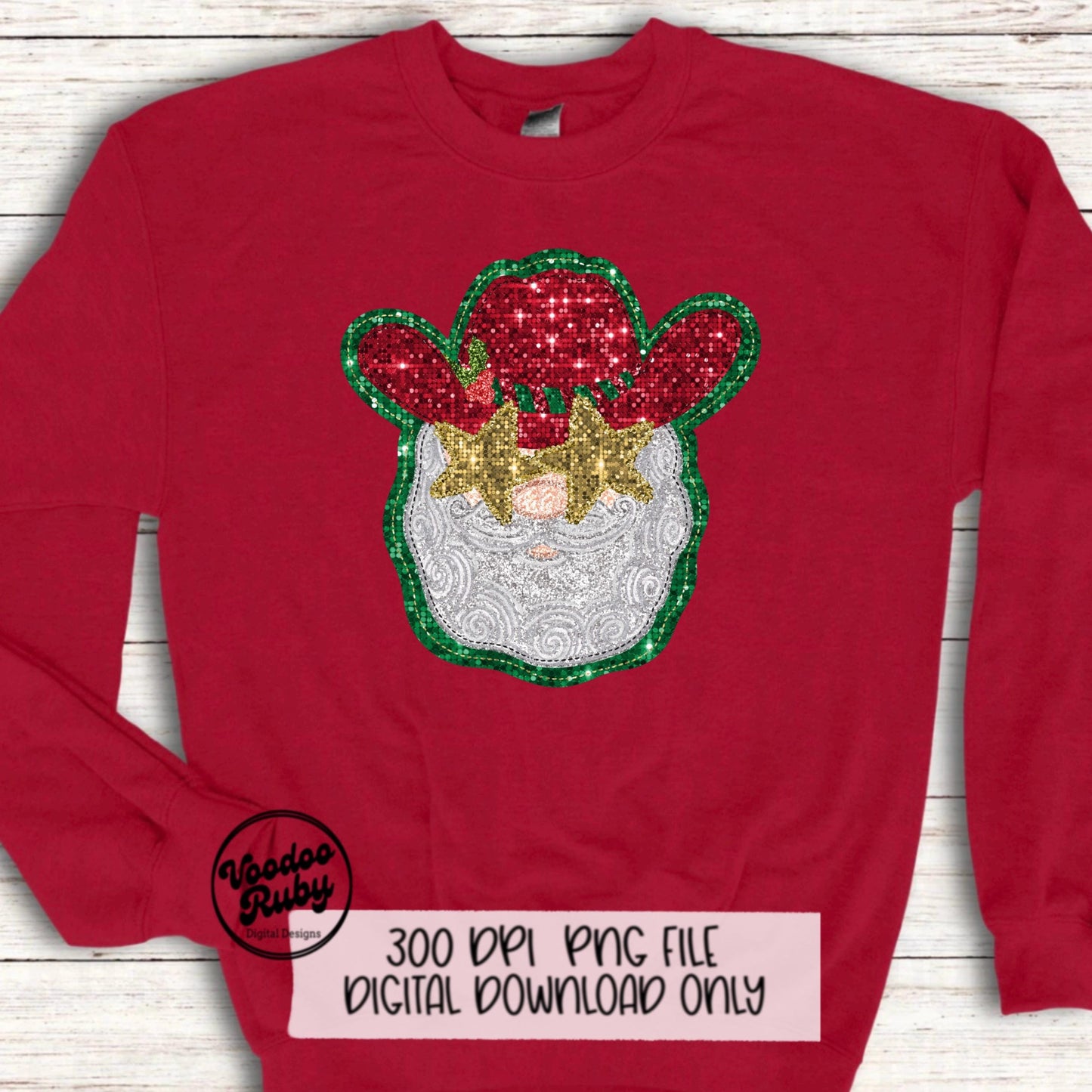 Sequin Cowboy Santa Claus PNG Design Sublimation Hand Drawn Digital Download Faux Embroidery PNG Christmas Dtf Printable Santa Clip Art