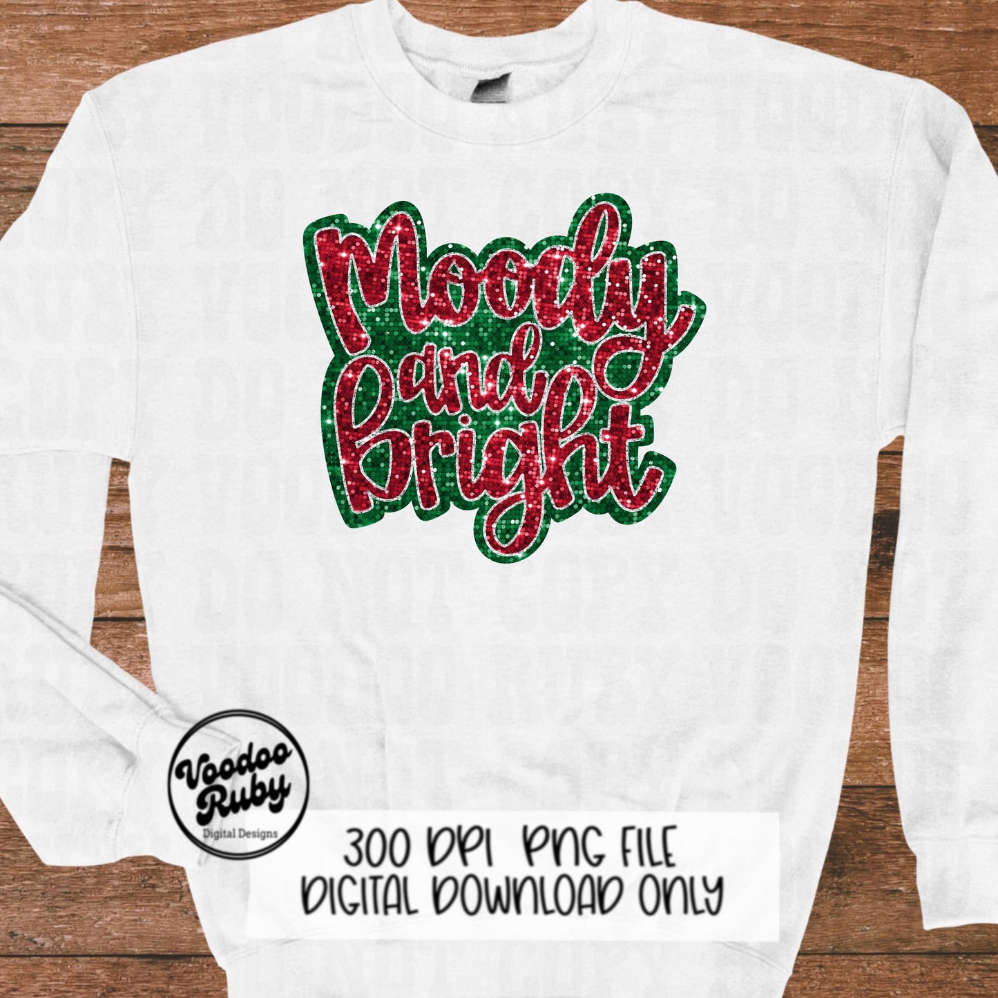 Sequin Green Christmas PNG Design Moody and Bright Sublimation Digital Download Faux Sequins Merry Christmas DTF Printable Funny Christmas png