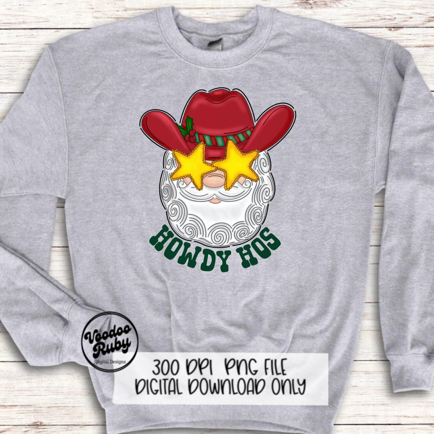 Howdy Santa PNG Design Sublimation Hand Drawn Digital Download Howdy Hos Design PNG Cowboy Santa Preppy Christmas PNG dtf Printable