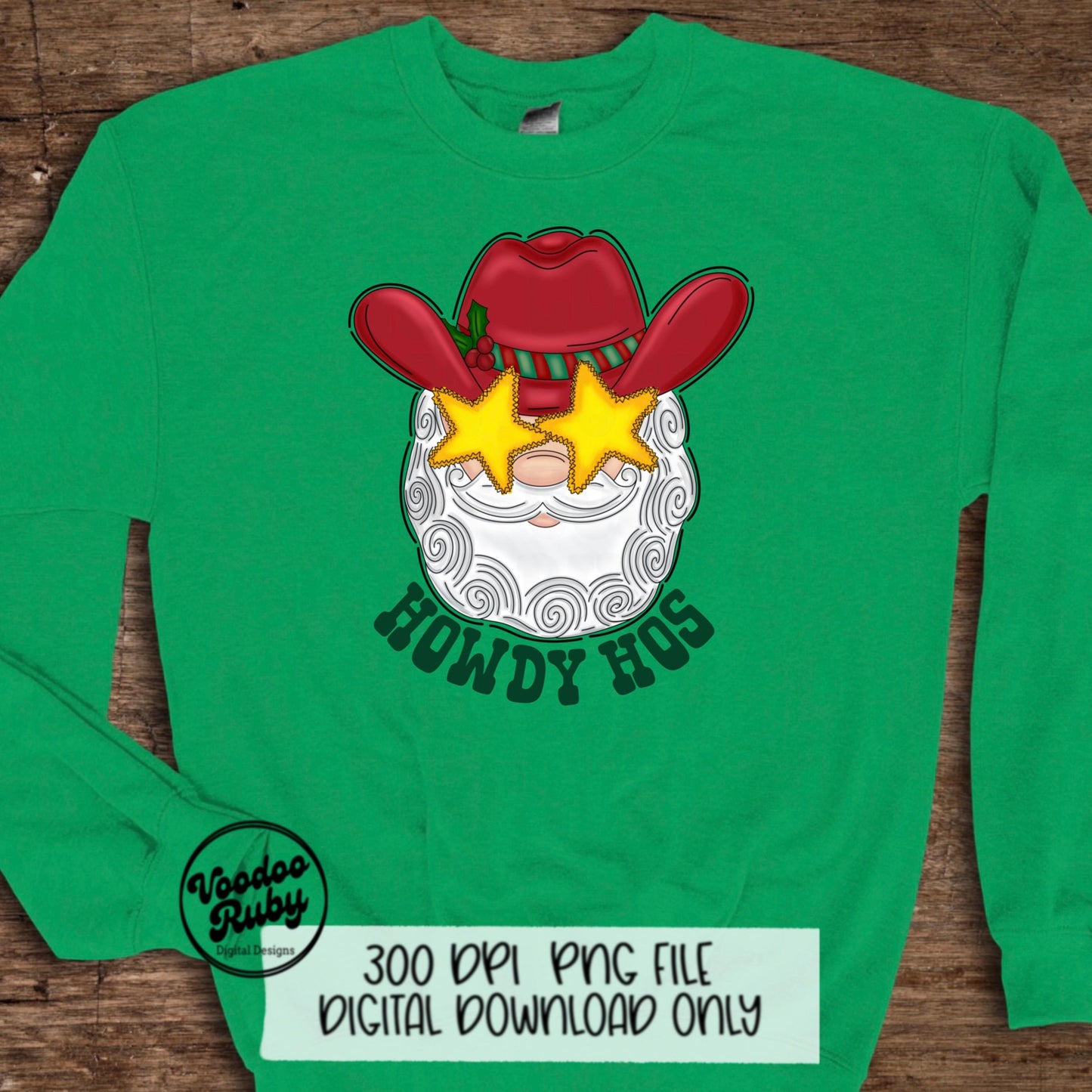 Howdy Santa PNG Design Sublimation Hand Drawn Digital Download Howdy Hos Design PNG Cowboy Santa Preppy Christmas PNG dtf Printable