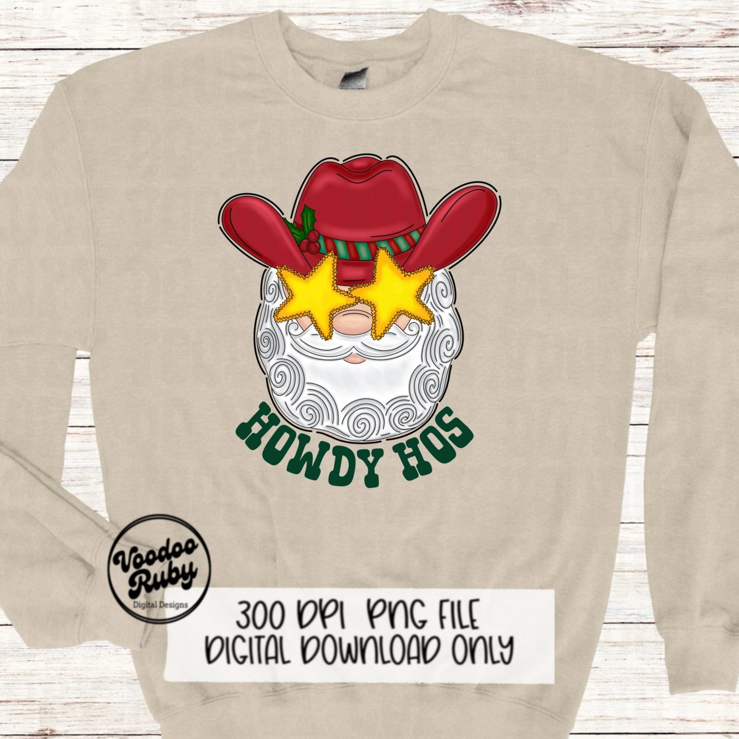 Howdy Santa PNG Design Sublimation Hand Drawn Digital Download Howdy Hos Design PNG Cowboy Santa Preppy Christmas PNG dtf Printable