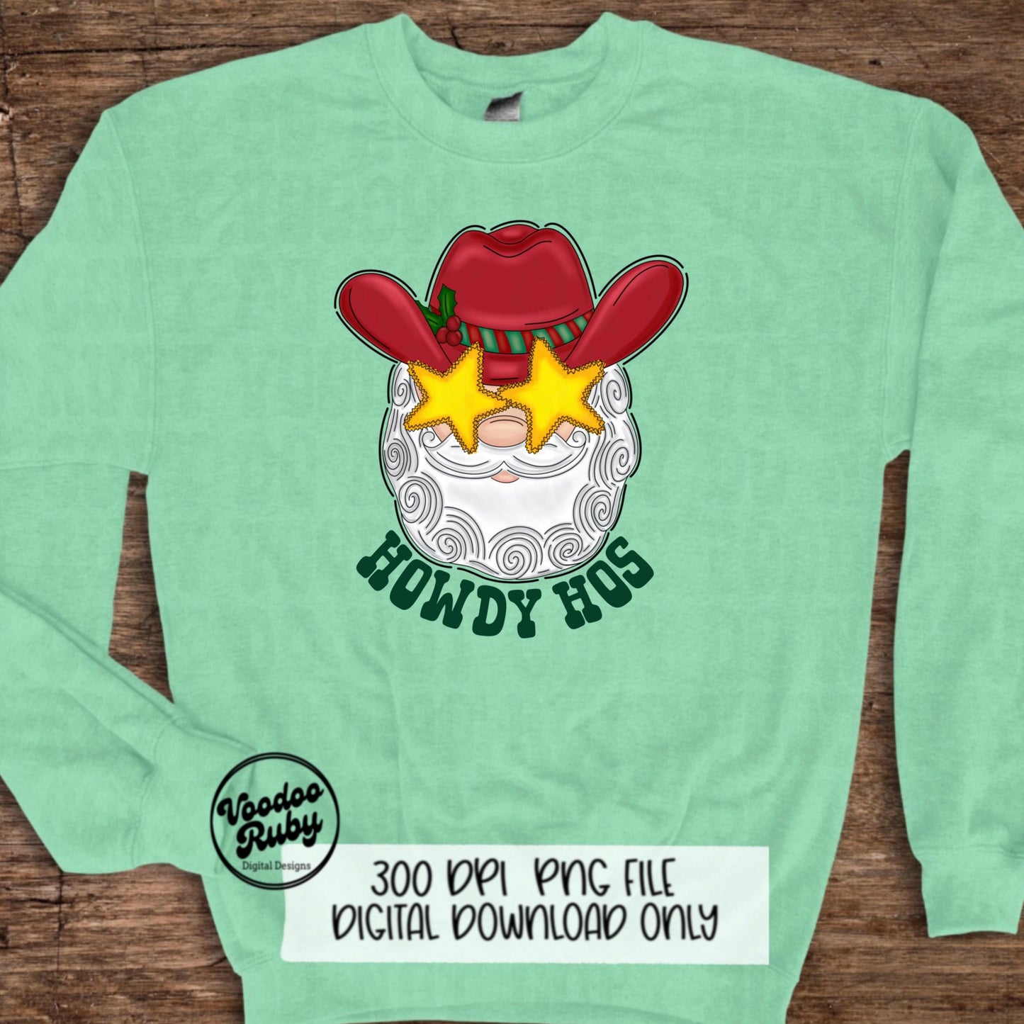 Howdy Santa PNG Design Sublimation Hand Drawn Digital Download Howdy Hos Design PNG Cowboy Santa Preppy Christmas PNG dtf Printable