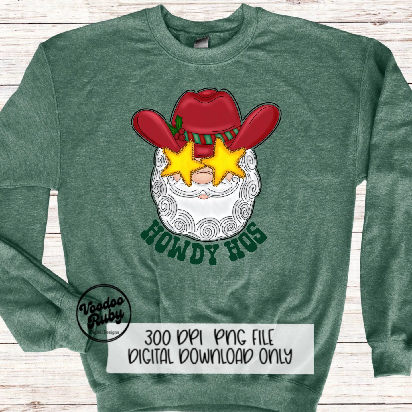 Howdy Santa PNG Design Sublimation Hand Drawn Digital Download Howdy Hos Design PNG Cowboy Santa Preppy Christmas PNG dtf Printable