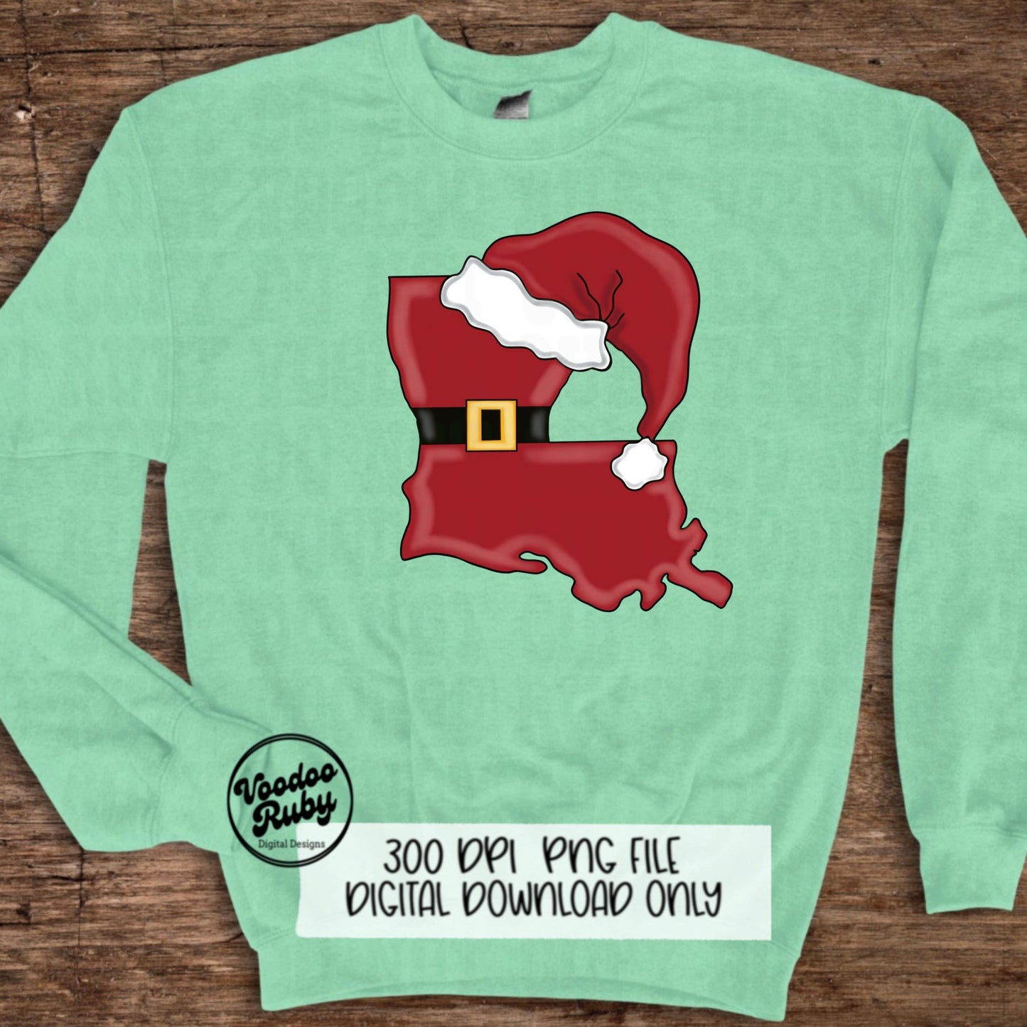 Louisiana Santa Sublimation Hand Drawn Digital Design Download Louisiana Christmas PNG Printable Santa Clip Art Cajun Santa PNG DTF
