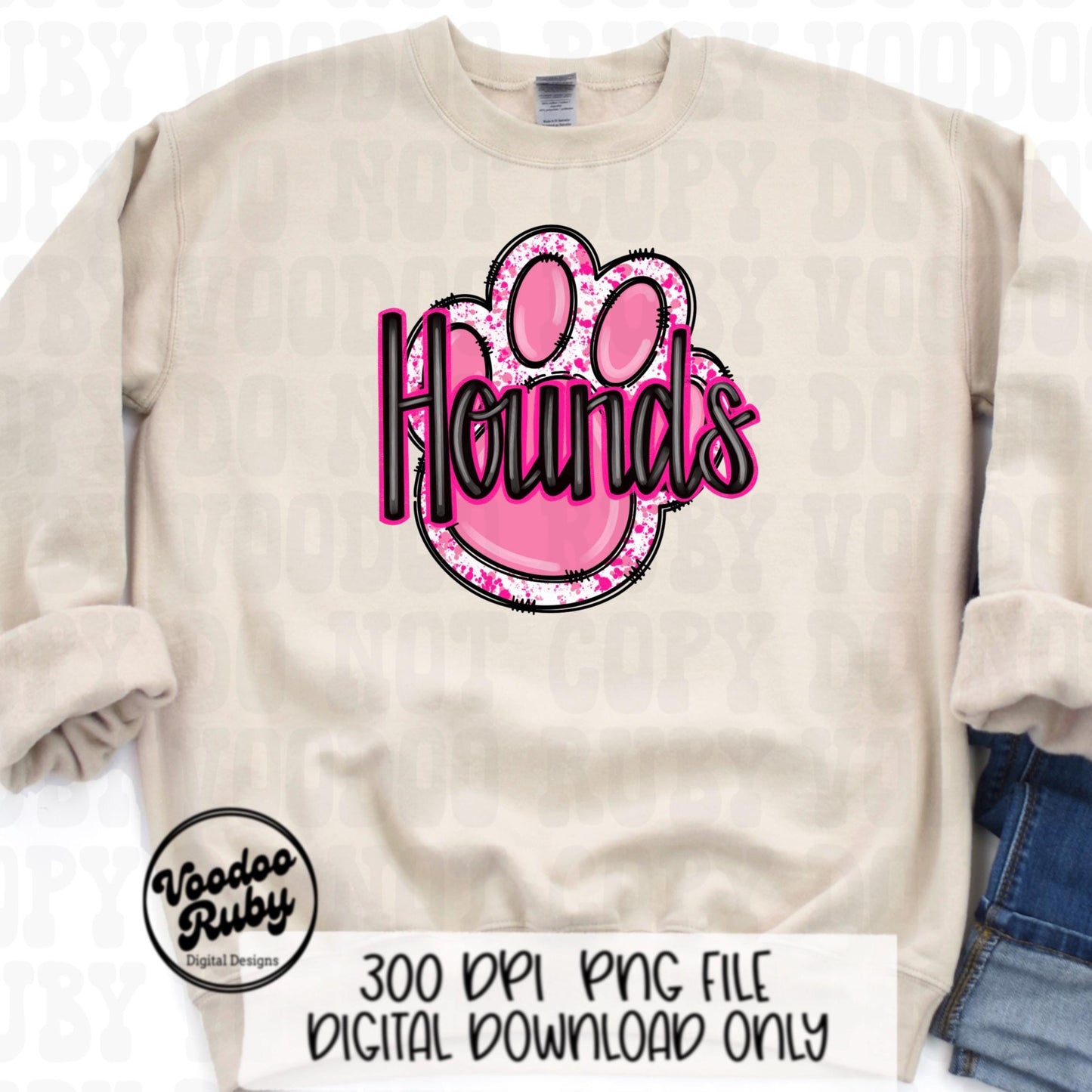 Pink Hounds PNG Design Hand Drawn Digital Download Pink Football PNG Sublimation Pink Paw Print Hounds DTF Printable