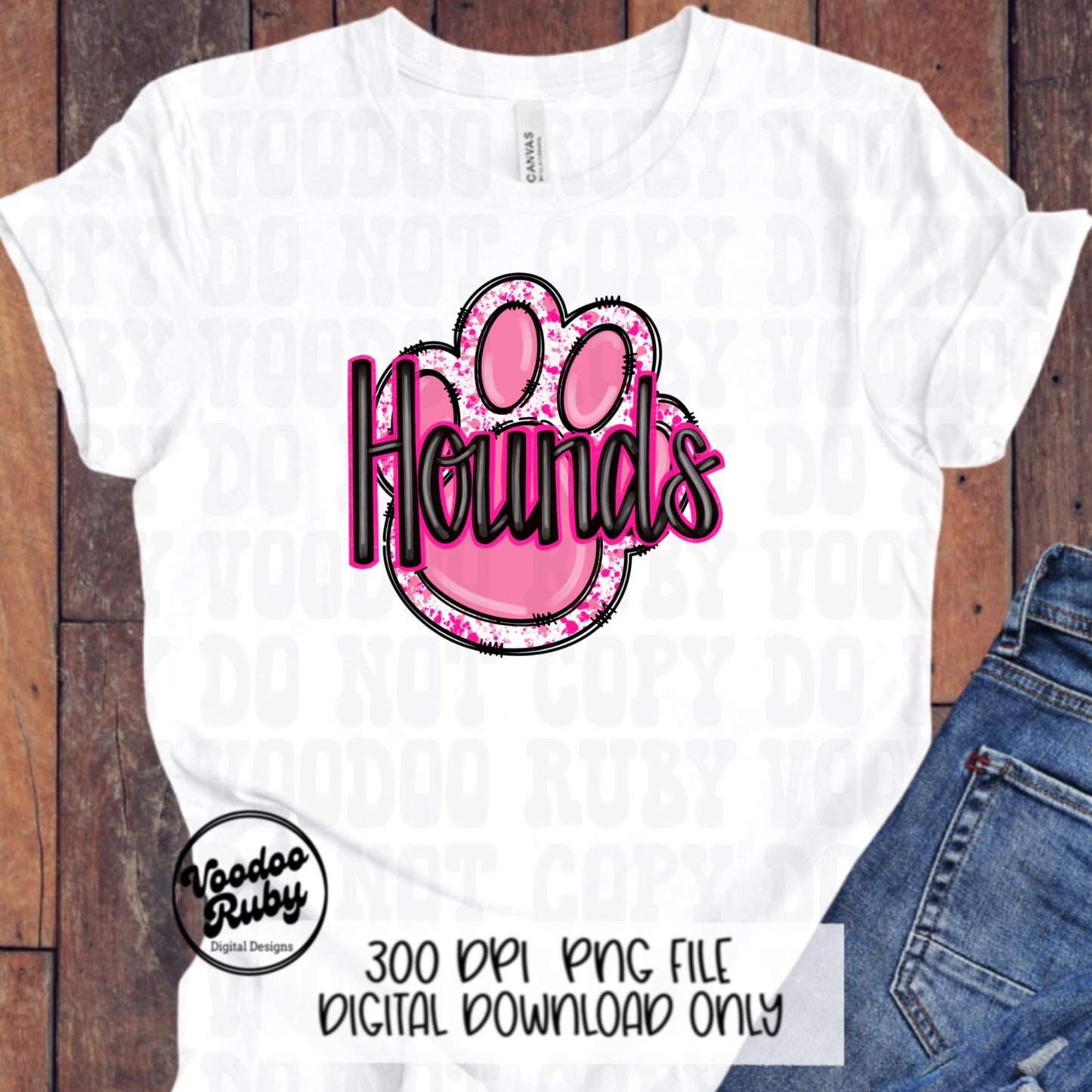 Pink Hounds PNG Design Hand Drawn Digital Download Pink Football PNG Sublimation Pink Paw Print Hounds DTF Printable