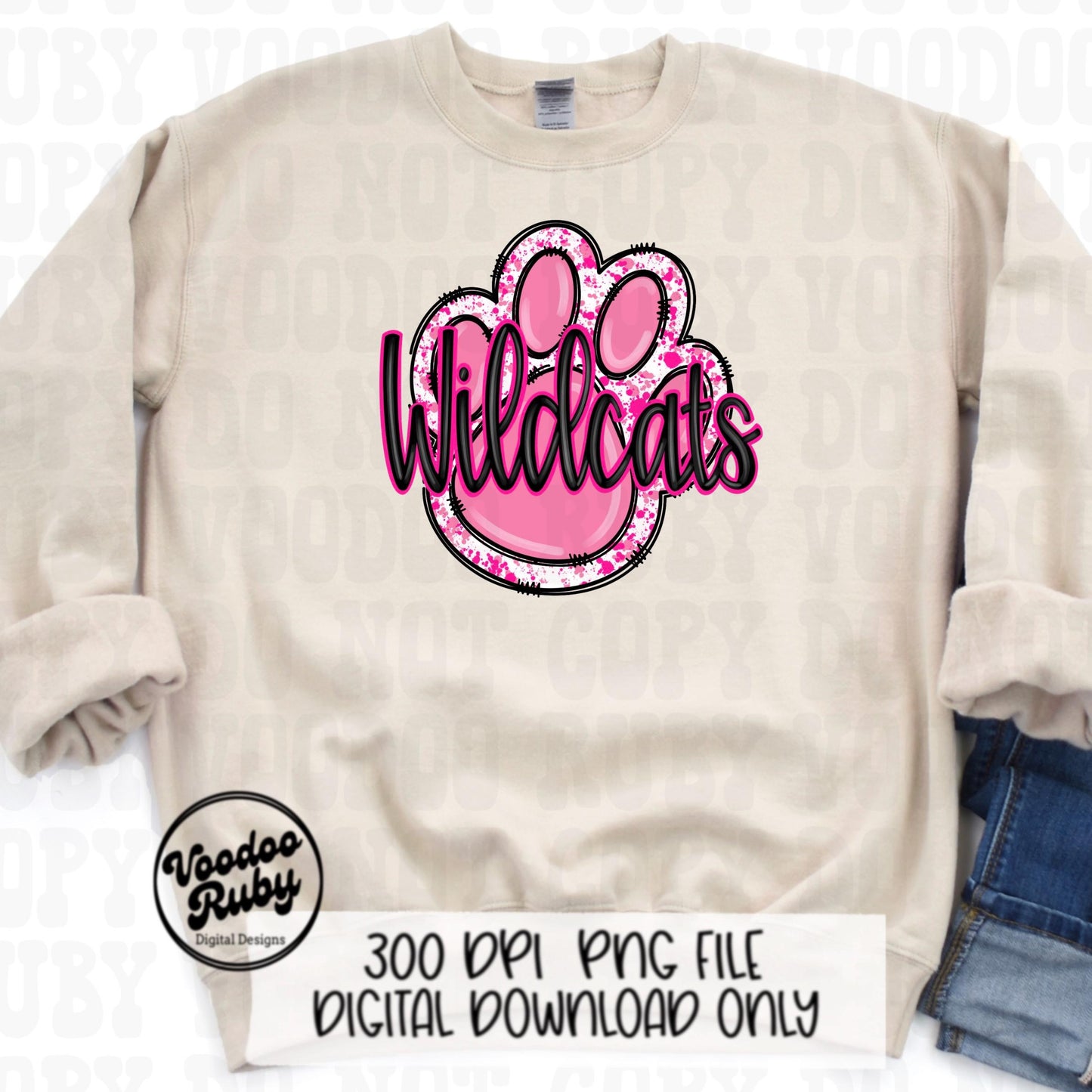 Pink Wildcats PNG Design Sublimation Hand Drawn Digital Download Pink Football PNG Pink Paw Print Pink October DTF Printable Mascot Clip Art