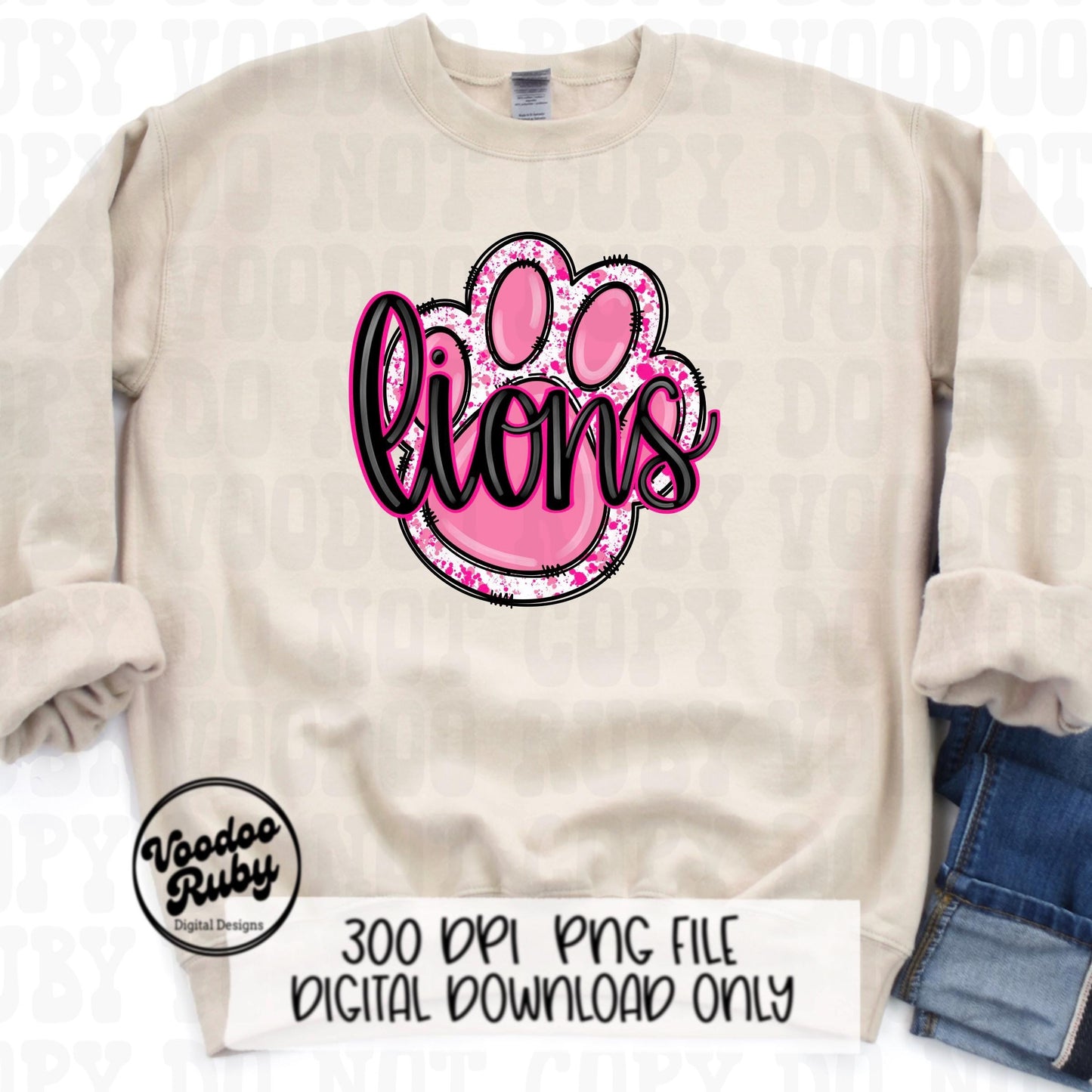Pink Lions PNG Design Sublimation Hand Drawn Digital Download Pink Football PNG Pink Paw Pink October DTF Printable Mascot png Clip Art