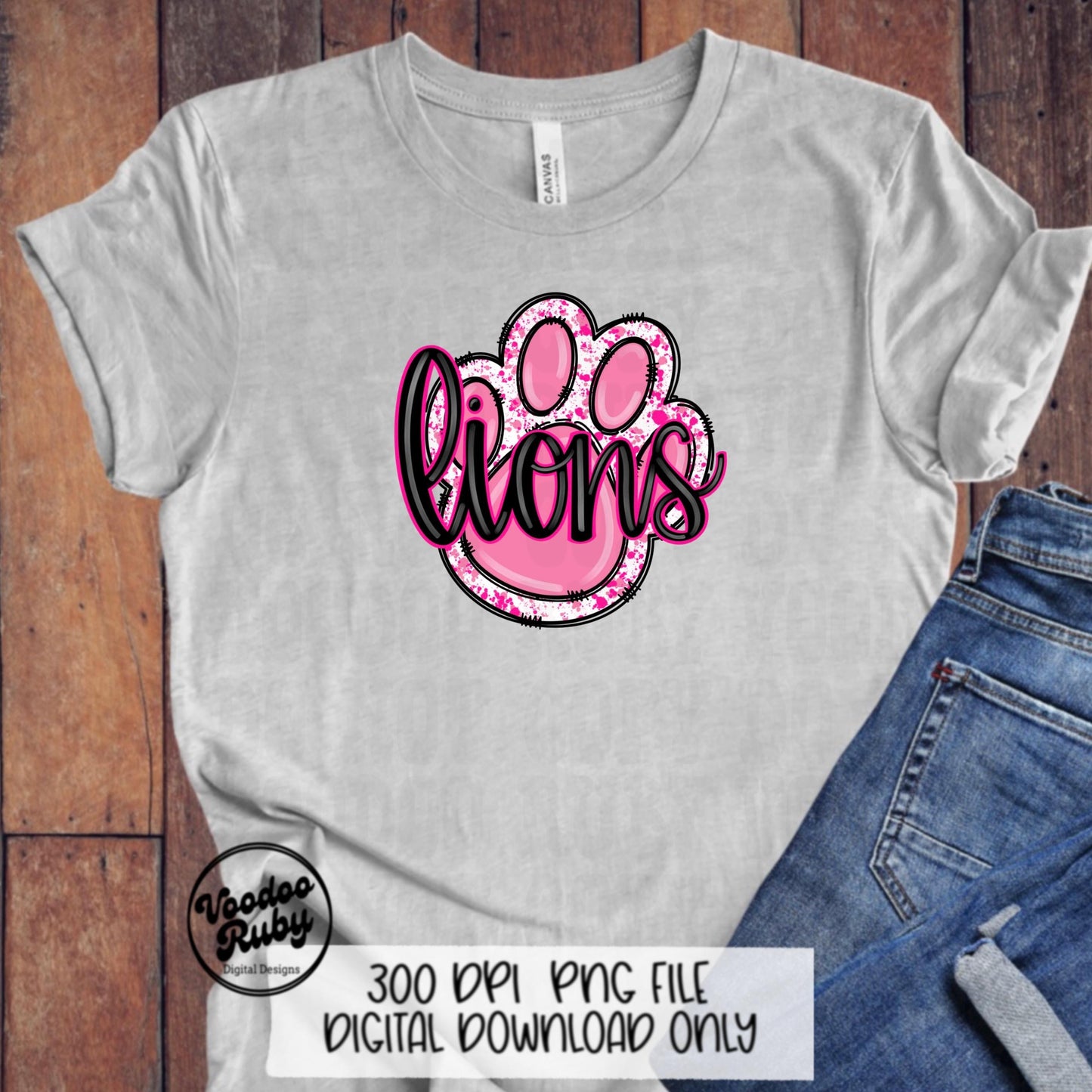 Pink Lions PNG Design Sublimation Hand Drawn Digital Download Pink Football PNG Pink Paw Pink October DTF Printable Mascot png Clip Art