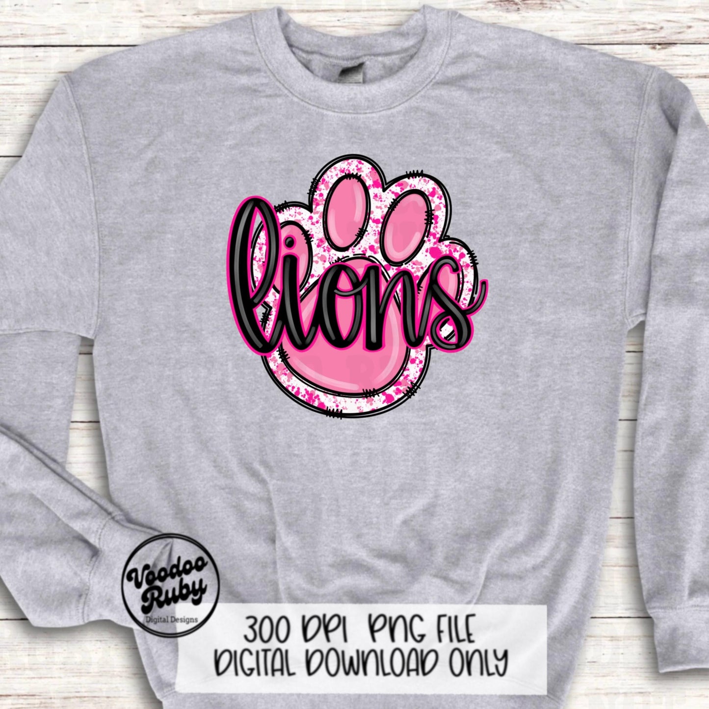 Pink Lions PNG Design Sublimation Hand Drawn Digital Download Pink Football PNG Pink Paw Pink October DTF Printable Mascot png Clip Art
