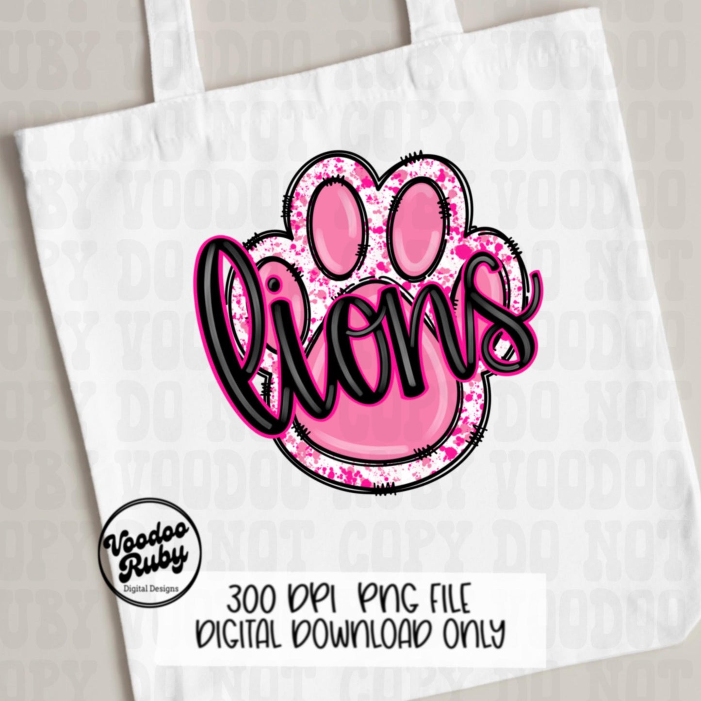 Pink Lions PNG Design Sublimation Hand Drawn Digital Download Pink Football PNG Pink Paw Pink October DTF Printable Mascot png Clip Art