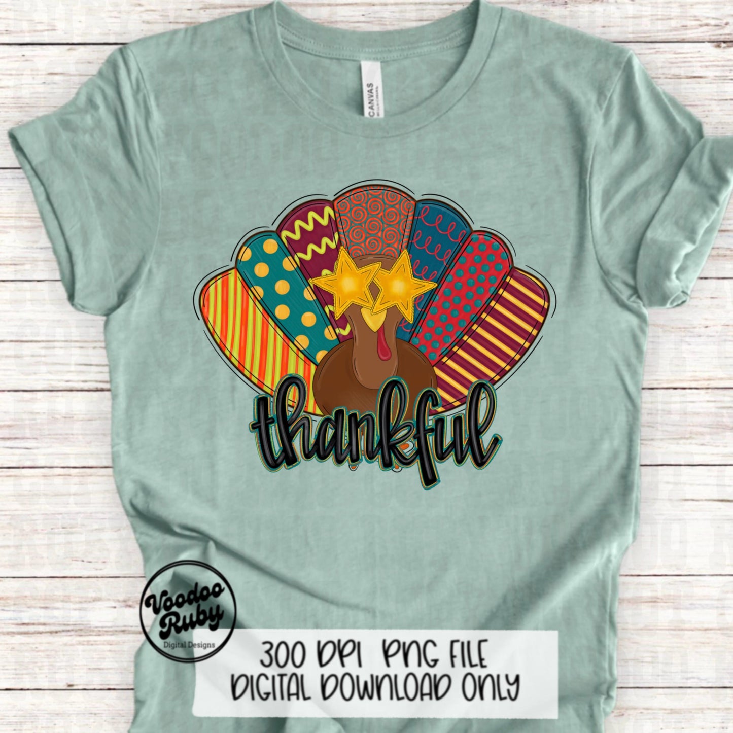 Thankful PNG Turkey Design Sublimation Hand Drawn Digital Download Preppy Turkey PNG Colorful Thanksgiving DTF Printable Thankful Clip Art