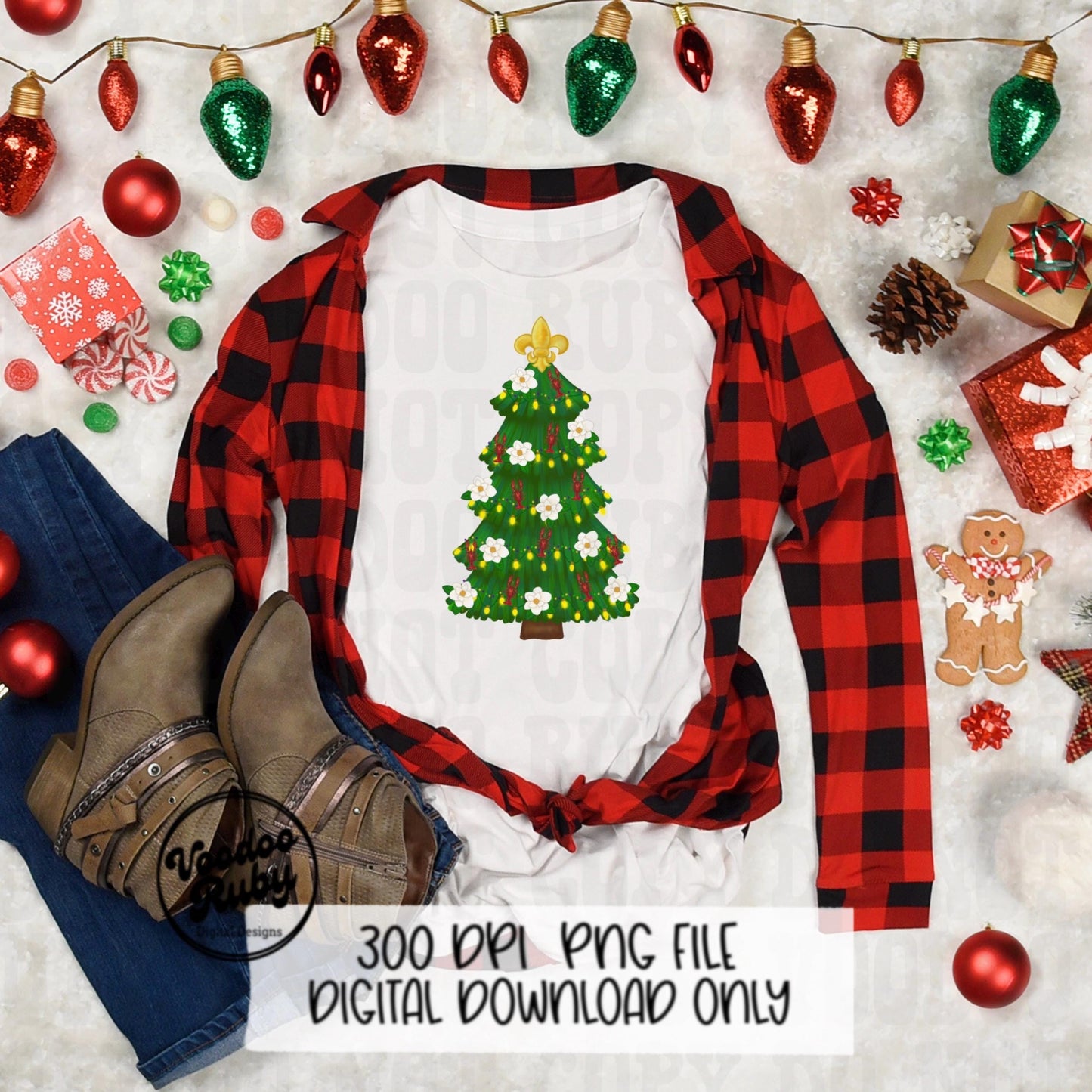 Cajun Christmas Tree PNG Louisiana Sublimation Design Hand Drawn Digital Download Cajun Christmas DTF Printable Cajun Merry Christmas PNG