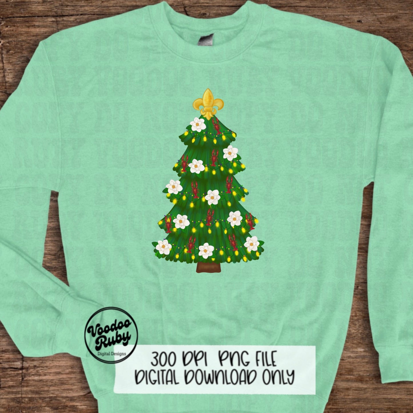 Cajun Christmas Tree PNG Louisiana Sublimation Design Hand Drawn Digital Download Cajun Christmas DTF Printable Cajun Merry Christmas PNG