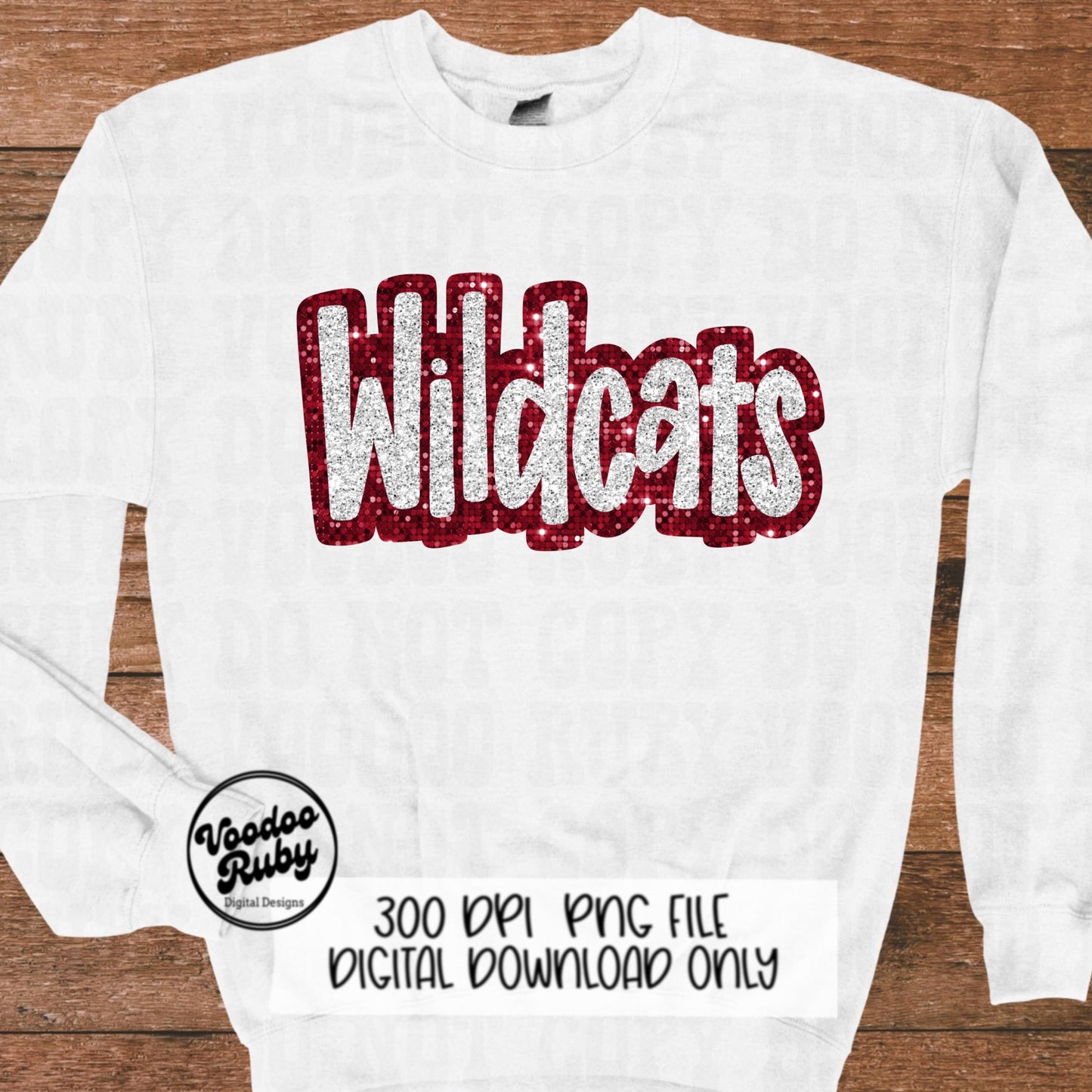 Wildcats PNG Design Hand Drawn Digital Download Sublimation Glitter Faux Sequins Patch PNG Printable Red White Silver Wildcats Mascot