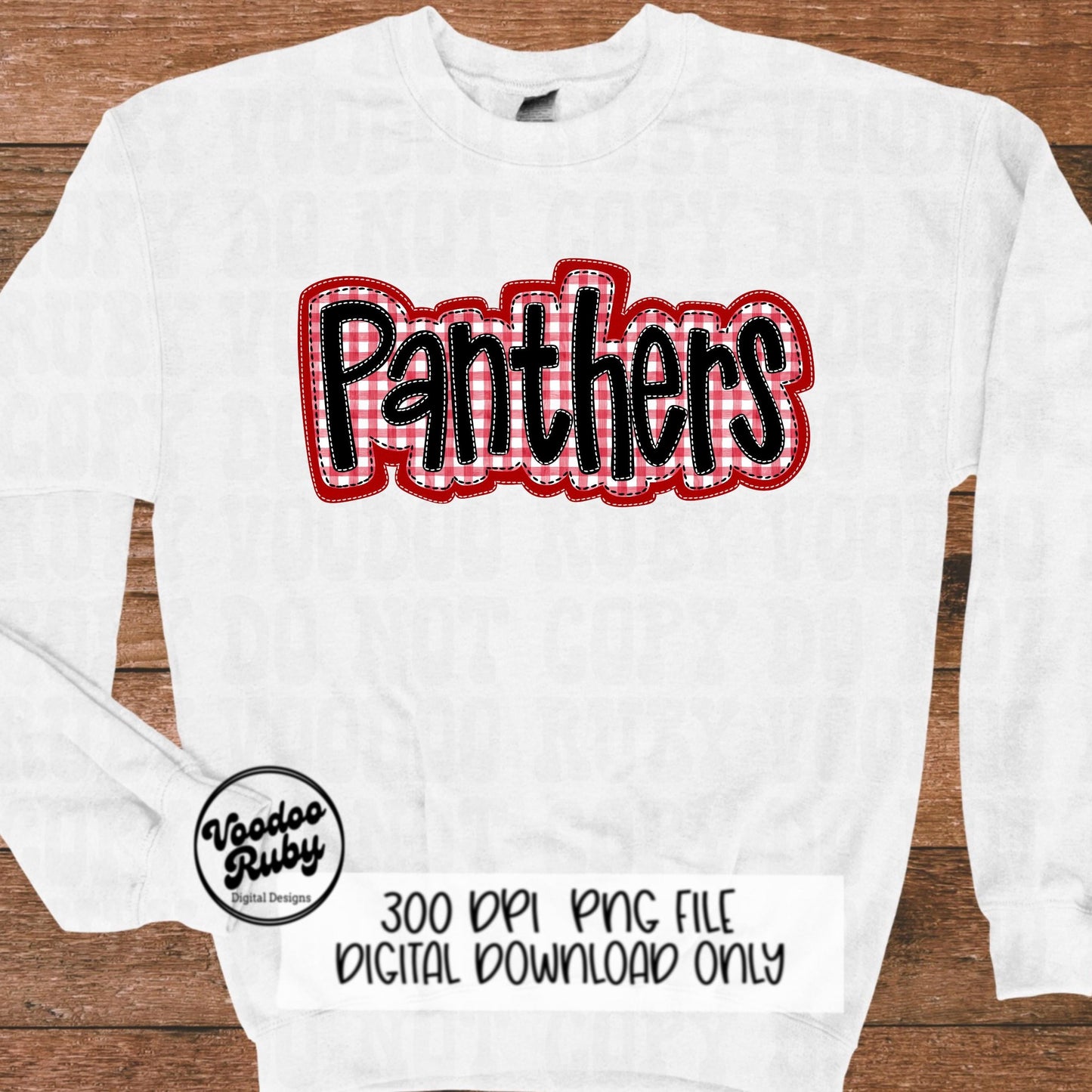 Panthers PNG Design Embroidery Faux Applique Hand Drawn Digital Download Sublimation Red Panthers DTF Printable Mascot Football
