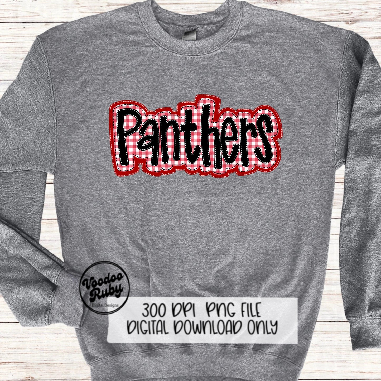 Panthers PNG Design Embroidery Faux Applique Hand Drawn Digital Download Sublimation Red Panthers DTF Printable Mascot Football