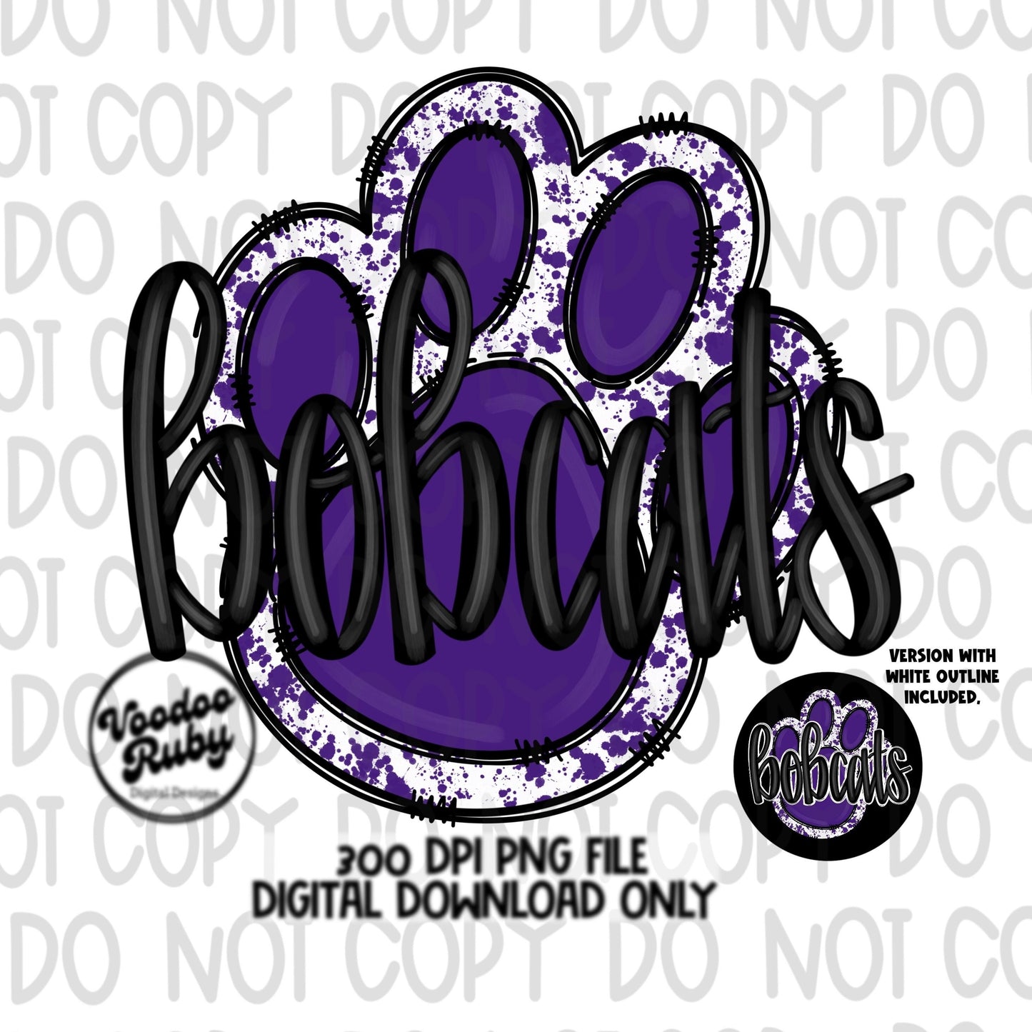Bobcats PNG Design Purple Sublimation Hand Drawn Digital Download Football PNG Purple Bobcats Paw Football Mascot DTF Printable Clip Art