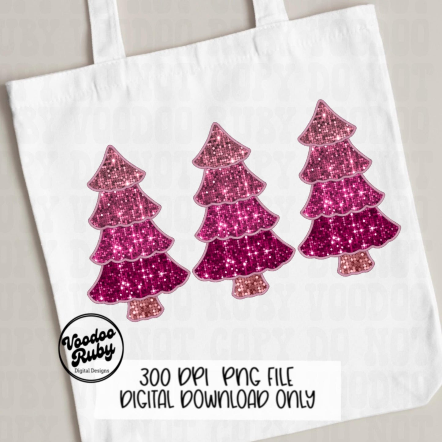 Sequin Pink Christmas Tree PNG Design Sublimation Digital Download Faux Sequins Faux Embroidery DTF Christmas Printable