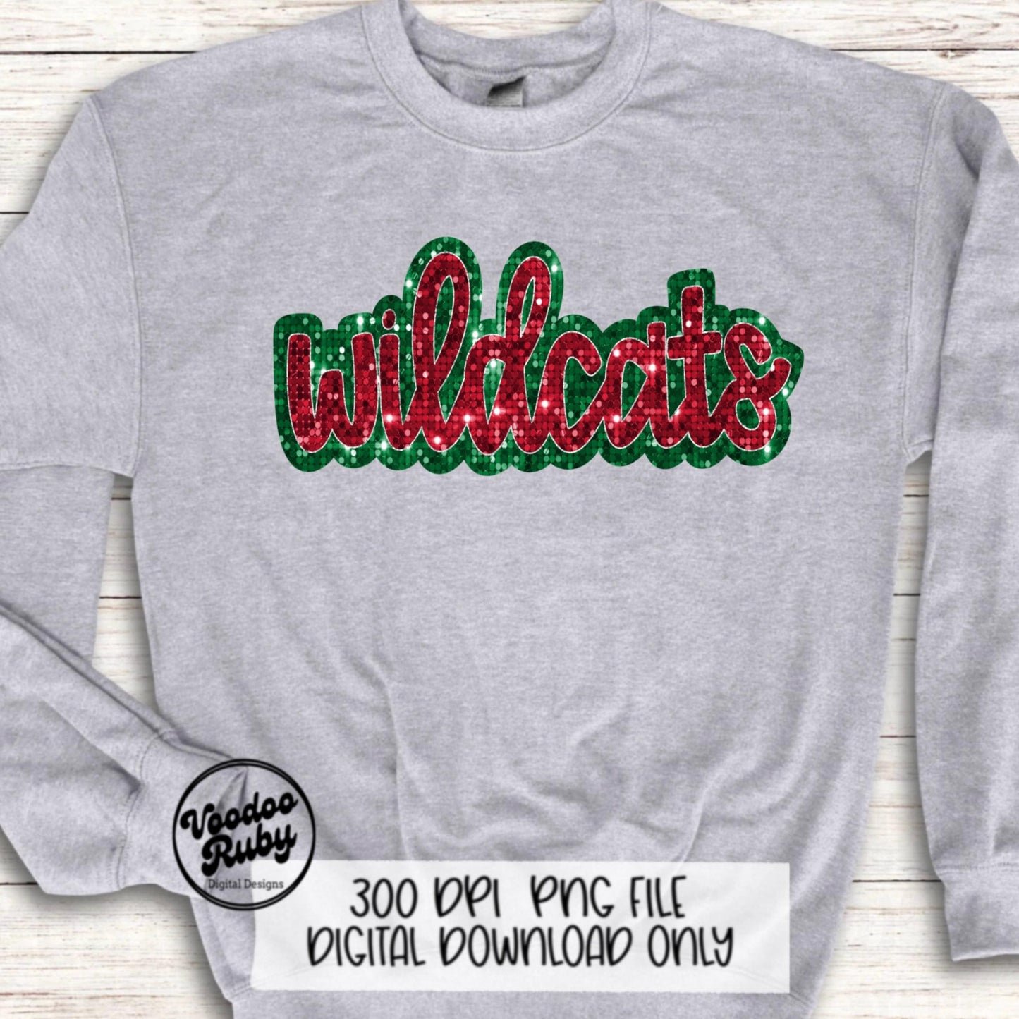 Christmas Wildcats PNG Design Sequin Sublimation Faux Embroidery PNG Faux Sequins Christmas Mascot Sublimation Wildcats DTF Printable