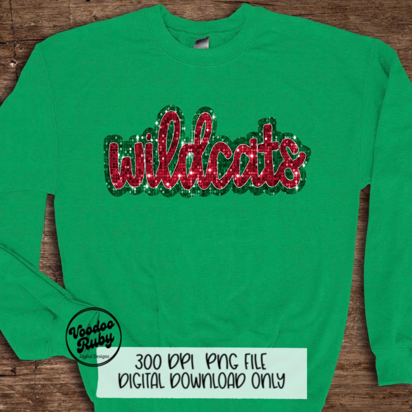 Christmas Wildcats PNG Design Sequin Sublimation Faux Embroidery PNG Faux Sequins Christmas Mascot Sublimation Wildcats DTF Printable