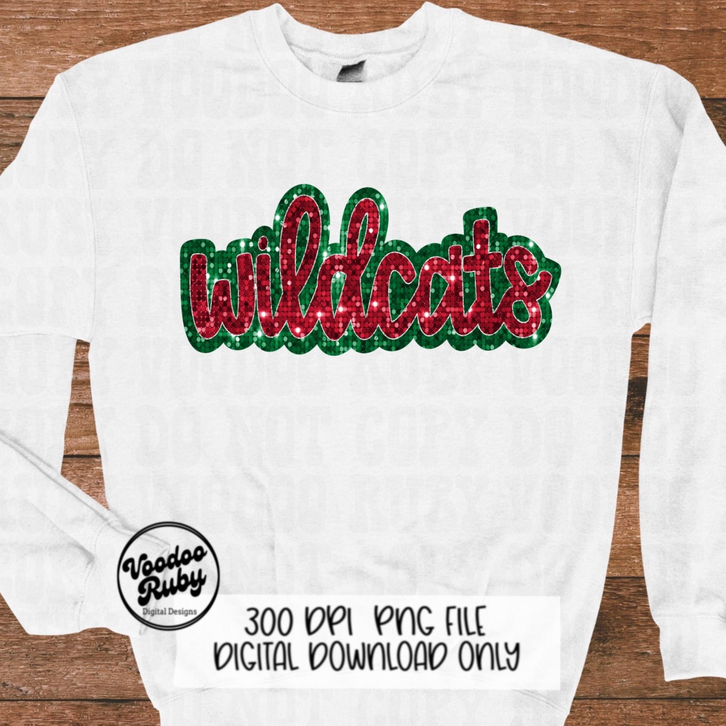 Christmas Wildcats PNG Design Sequin Sublimation Faux Embroidery PNG Faux Sequins Christmas Mascot Sublimation Wildcats DTF Printable