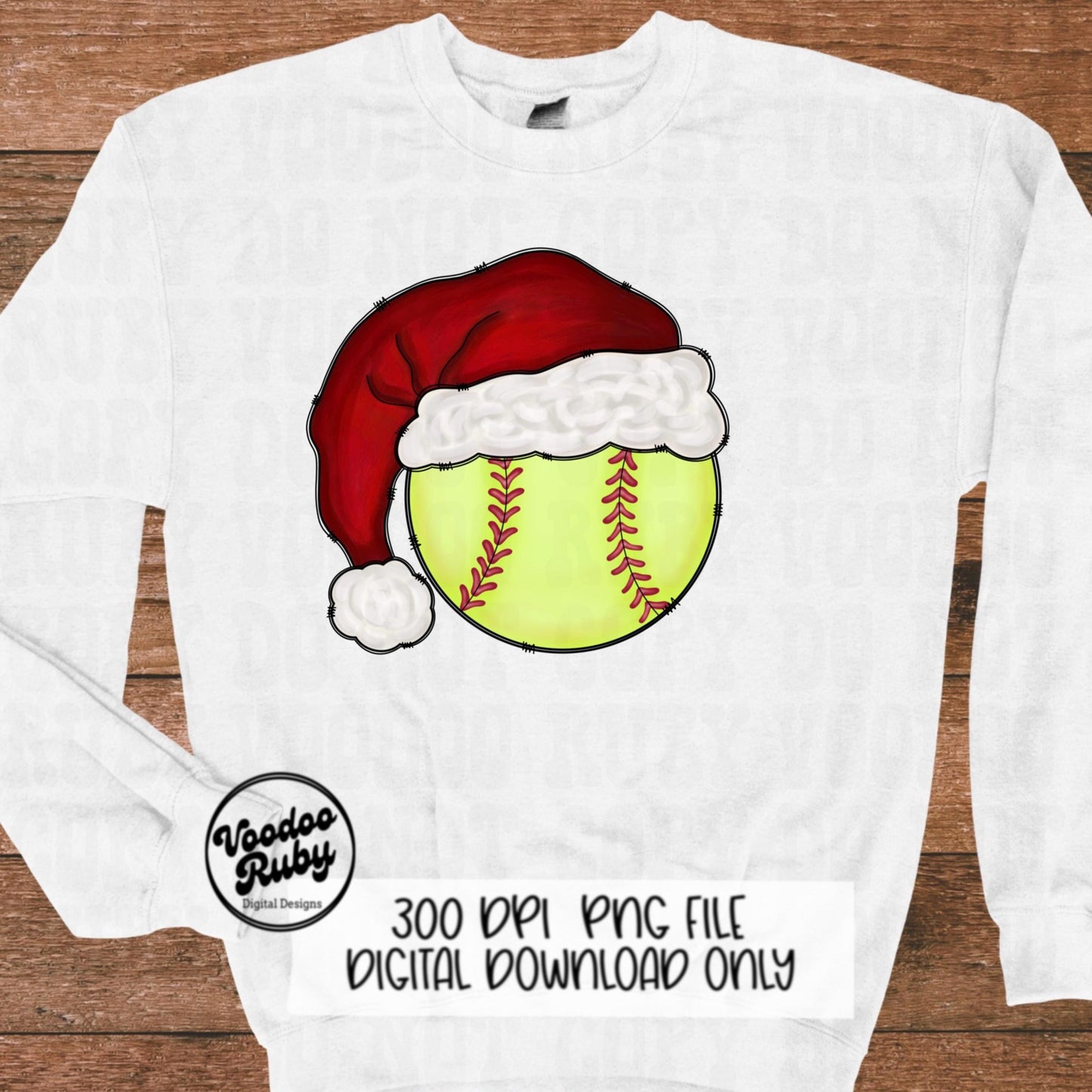 Christmas Softball PNG Sublimation Hand Drawn Digital Download Softball Santa png Sports Clip Art Merry Christmas png Design DTF Printable