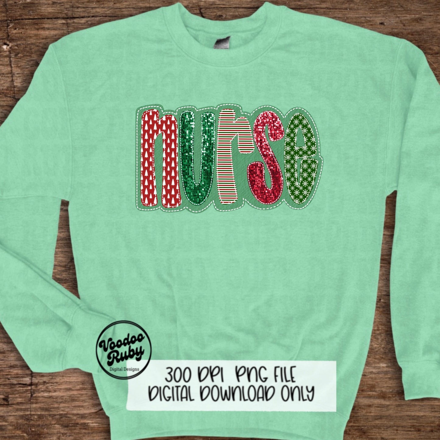 Christmas Nurse PNG Design Sublimation Sequin Hand Drawn Digital Download Merry Christmas PNG Faux Sequins Faux Embroidery Nurse DTF
