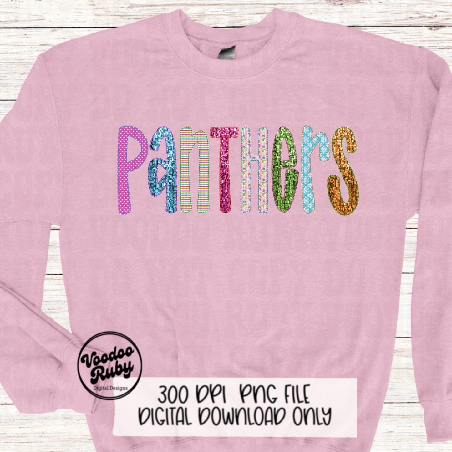 Christmas Panthers PNG Design Faux Embroidery PNG Sublimation Hand Drawn Digital Download Christmas Mascot Panthers Football DTF Printable