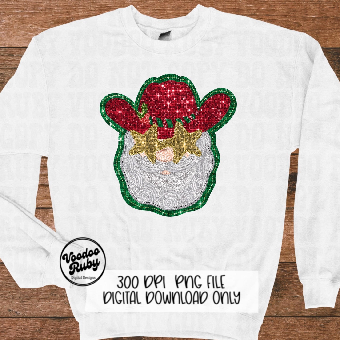 Sequin Cowboy Santa Claus PNG Design Sublimation Hand Drawn Digital Download Faux Embroidery PNG Christmas Dtf Printable Santa Clip Art