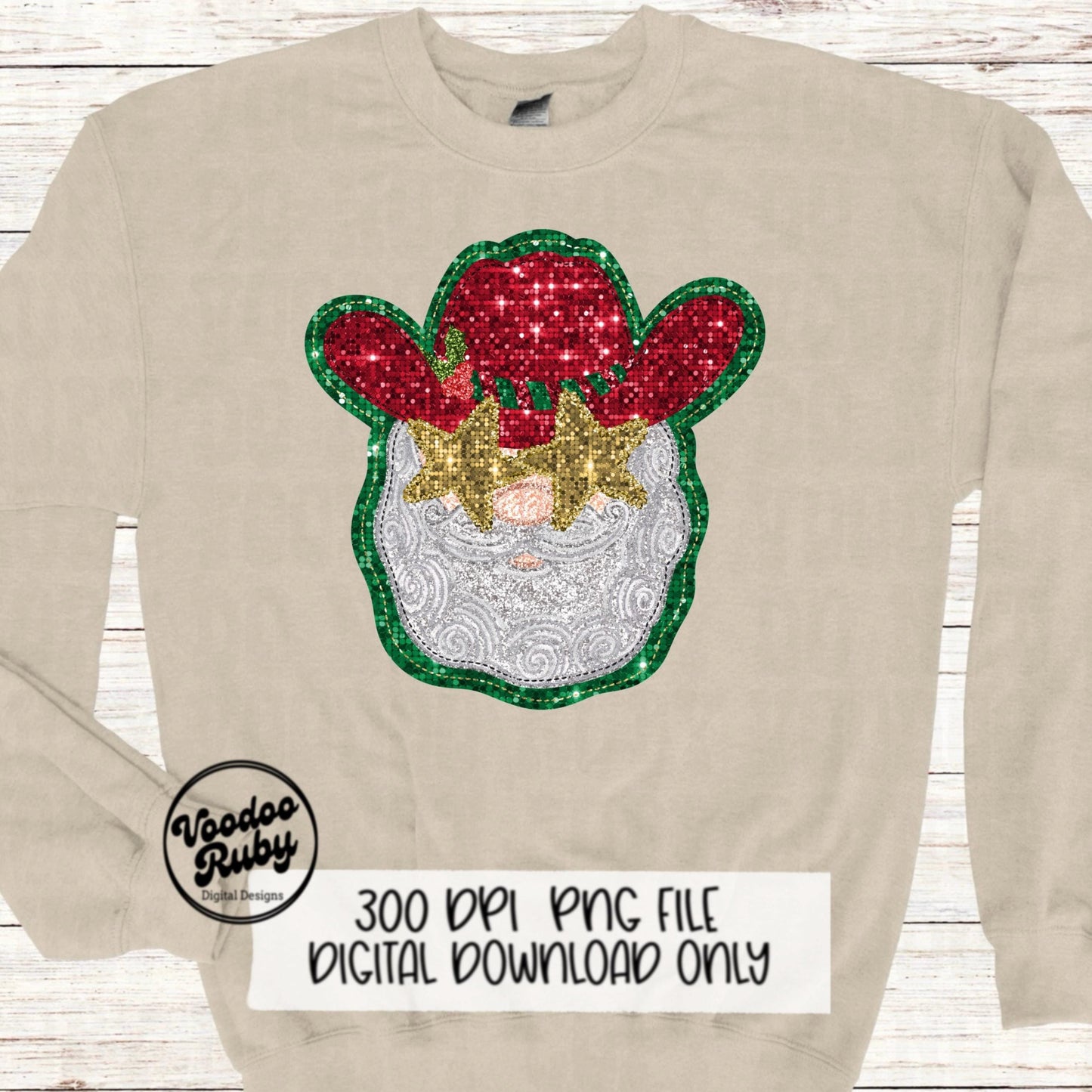 Sequin Cowboy Santa Claus PNG Design Sublimation Hand Drawn Digital Download Faux Embroidery PNG Christmas Dtf Printable Santa Clip Art