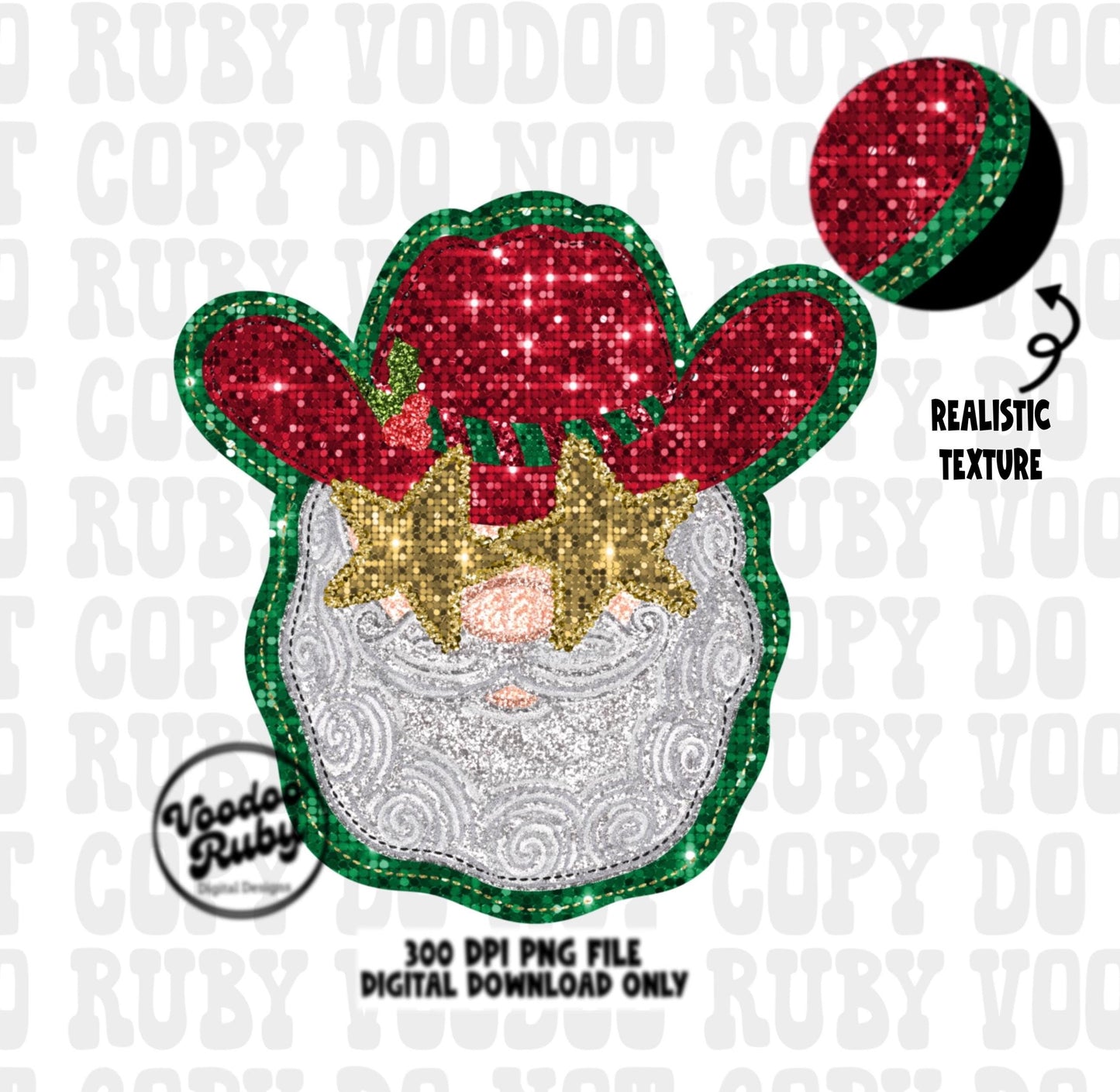 Sequin Cowboy Santa Claus PNG Design Sublimation Hand Drawn Digital Download Faux Embroidery PNG Christmas Dtf Printable Santa Clip Art
