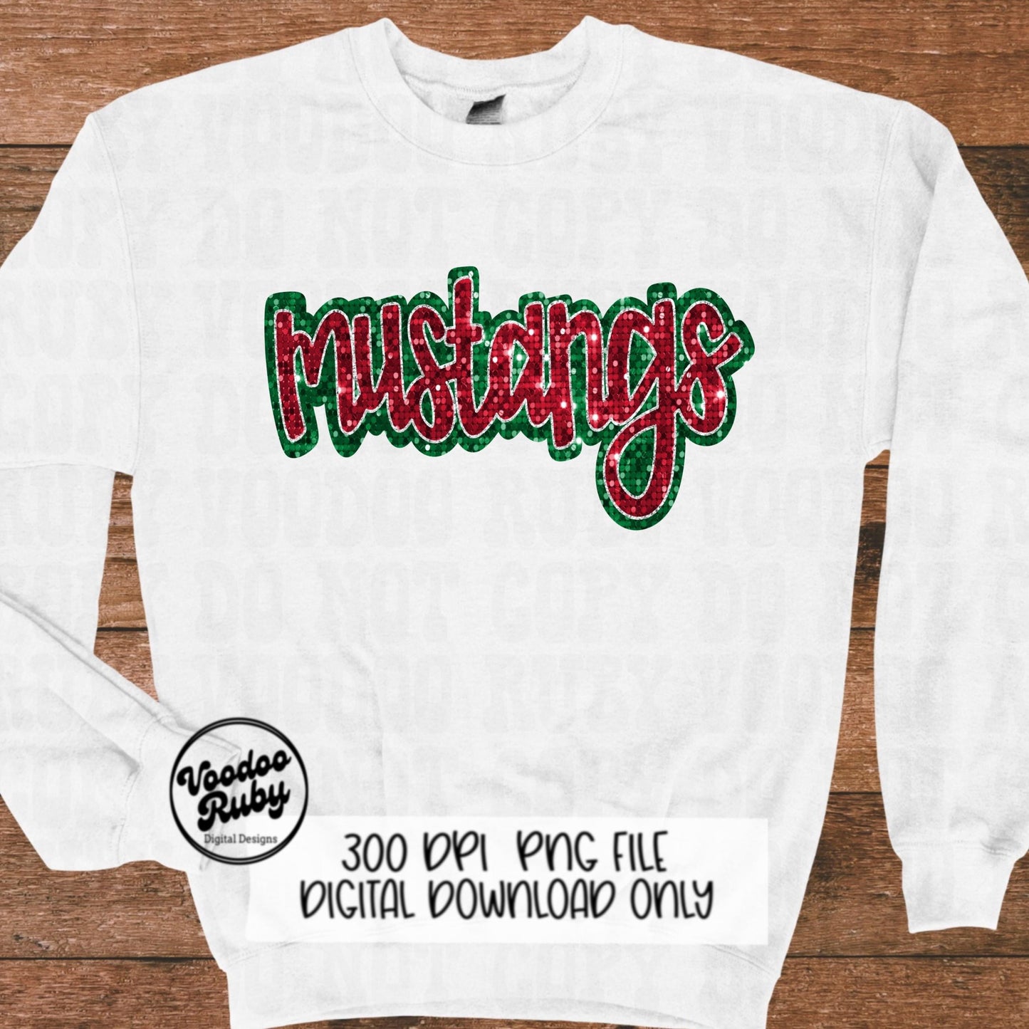 Christmas Mustangs PNG Design Sublimation Sequins Hand Drawn Digital Download Faux Sequins PNG Glitter Mustangs Mascot DTF Printable