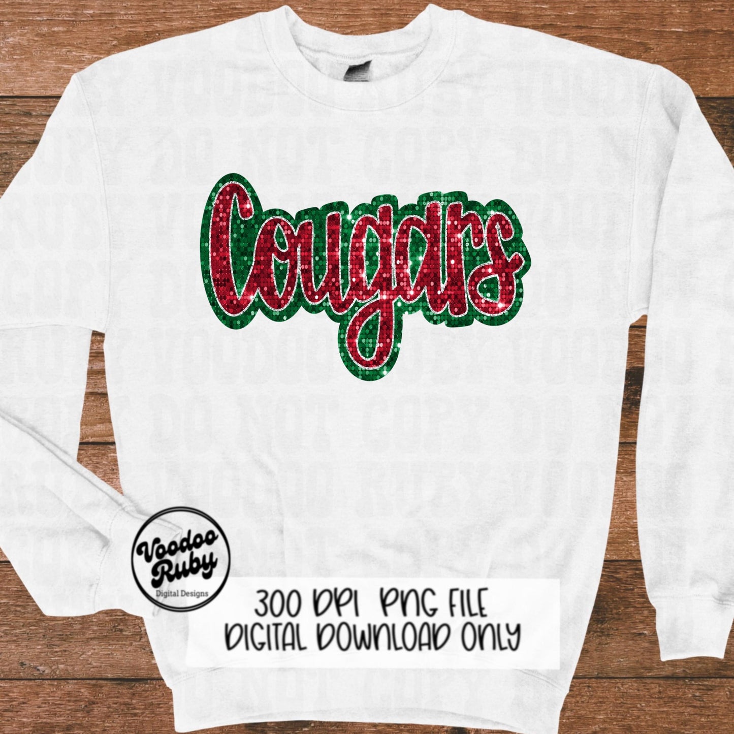 Christmas Cougars PNG Design Sublimation Sequin Hand Drawn Digital Download Glitter PNG Christmas Cougars Mascot DTF Printable
