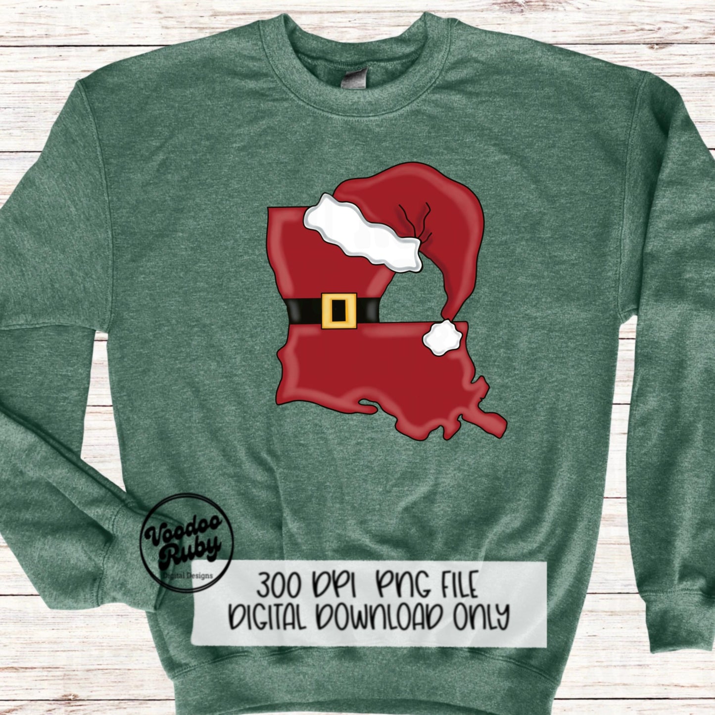 Louisiana Santa Sublimation Design: Hand-Drawn Cajun Christmas PNG (Digital Download