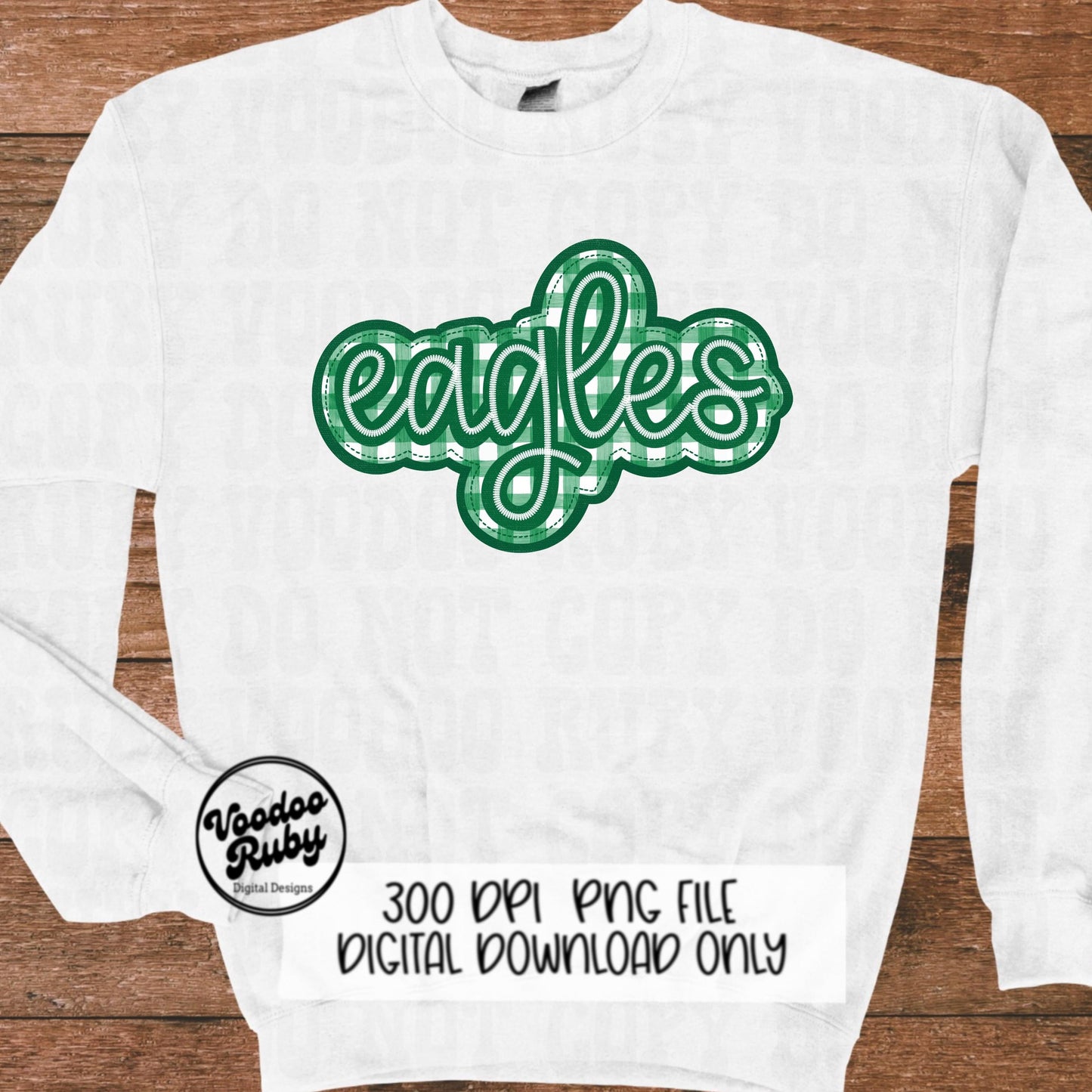 Eagles PNG Design Embroidery Faux Applique Hand Drawn Digital Download Sublimation Eagles DTF Printable Green Eagles Clip Art Football