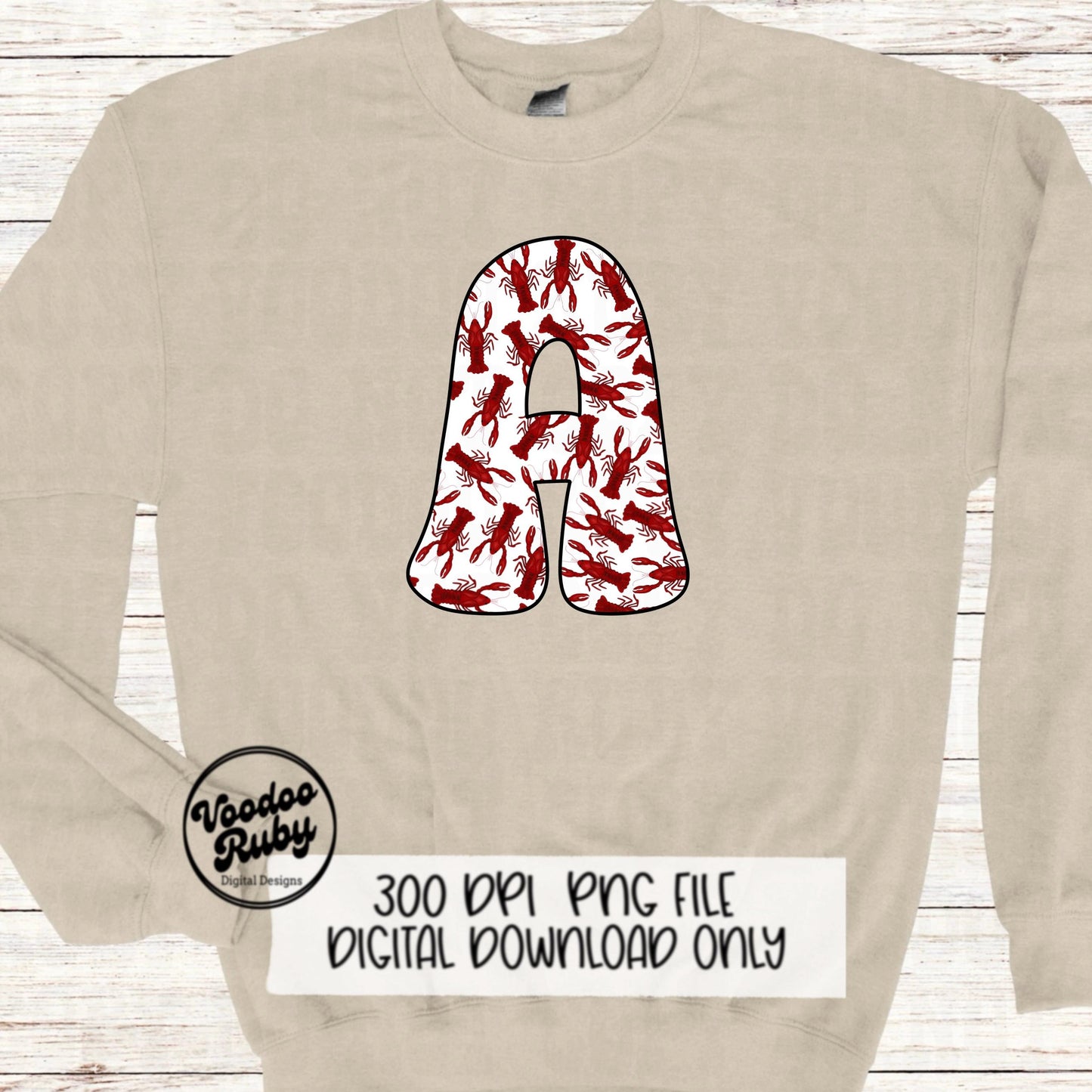 Crawfish Doodle Alphabet PNG: Cajun Letters, Louisiana Sublimation (Digital Download)