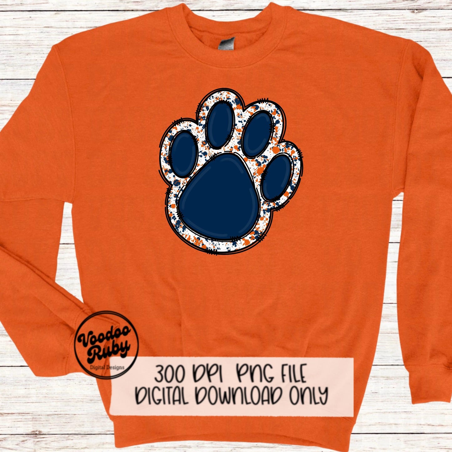 Blue Orange Paw Print PNG Sublimation Design Hand Drawn Digital Download Clip Art Mascot DTF Printable Football Clip Art