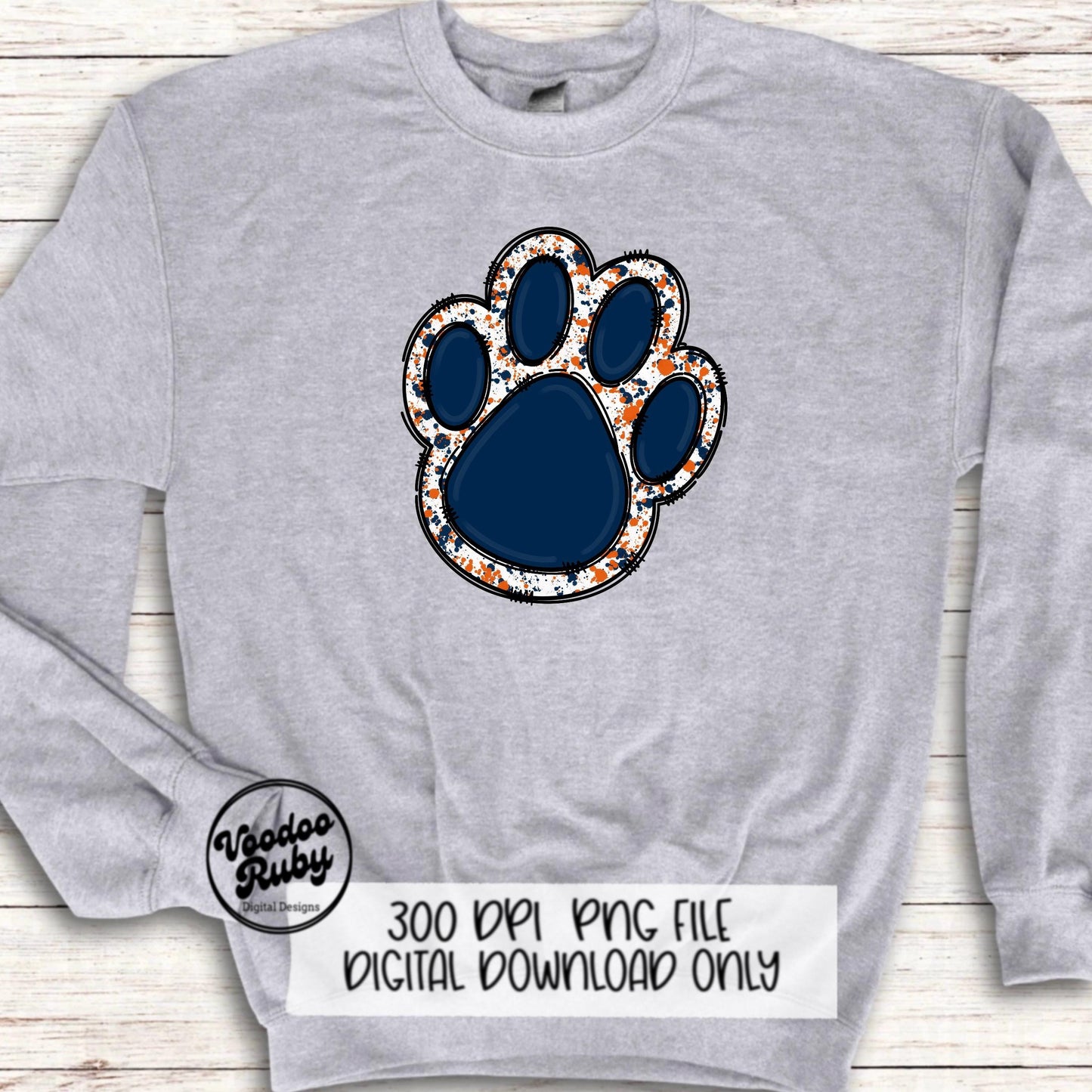 Blue Orange Paw Print PNG Sublimation Design Hand Drawn Digital Download Clip Art Mascot DTF Printable Football Clip Art