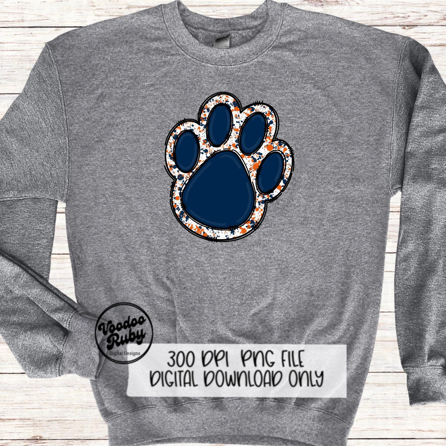 Blue Orange Paw Print PNG Sublimation Design Hand Drawn Digital Download Clip Art Mascot DTF Printable Football Clip Art