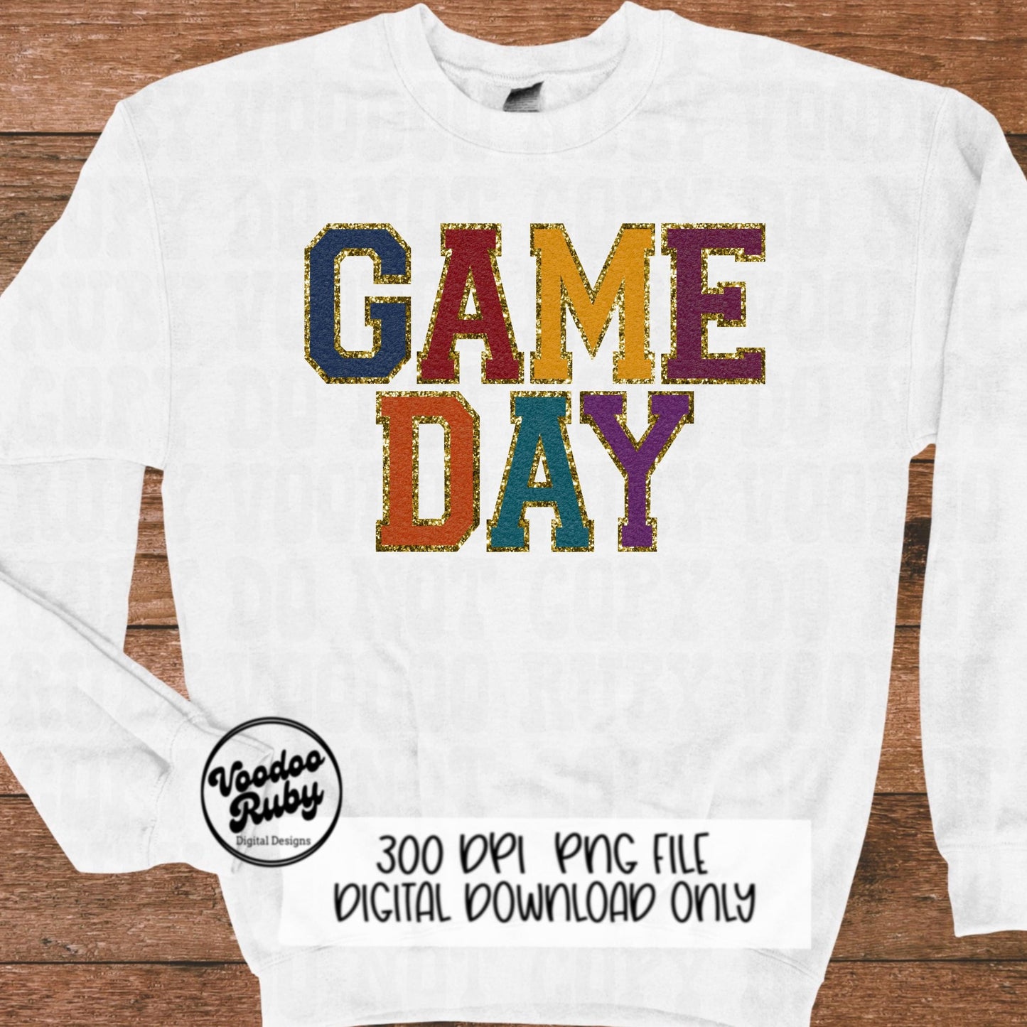 Game Day PNG Design Sublimation Digital Download Faux Chenille Fall Football PNG Faux Embroidery png Fall Game Day Football DTF Printable