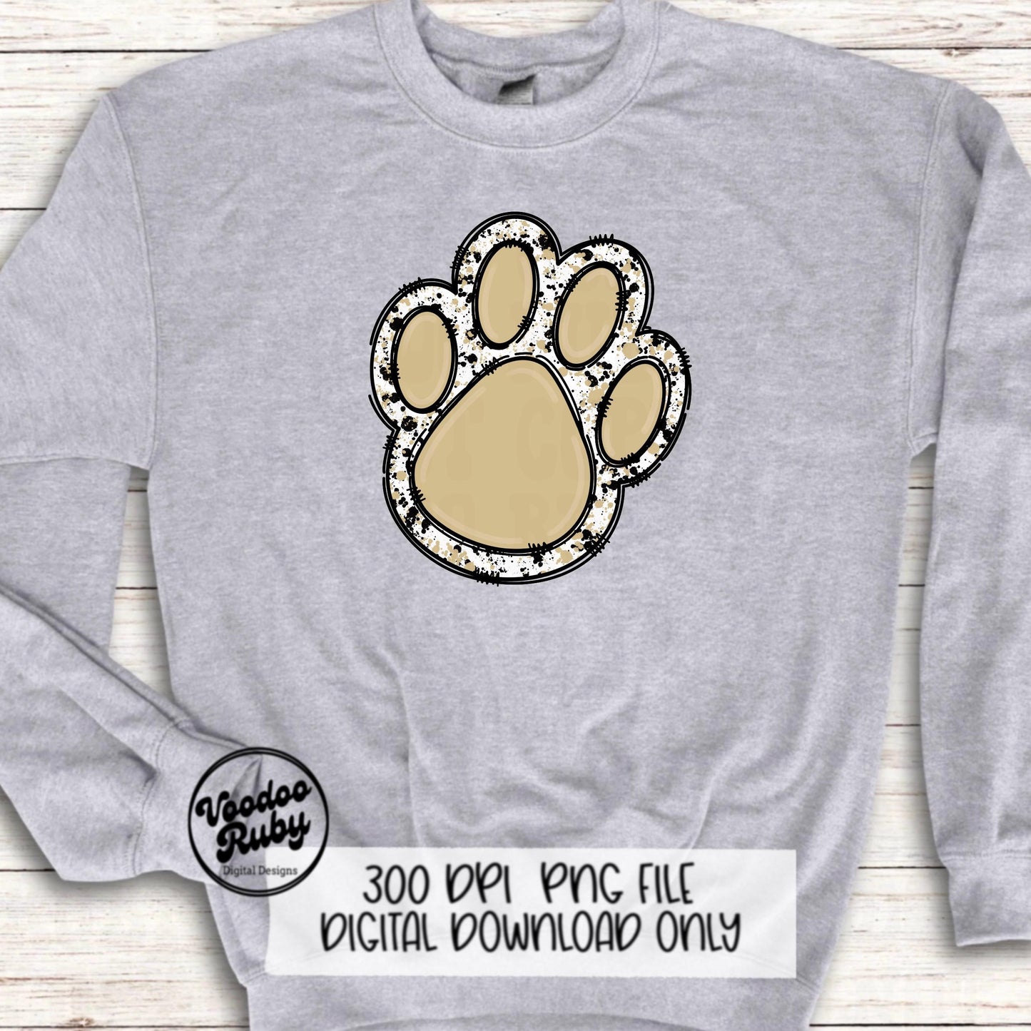 Gold and Black Paw Print PNG Sublimation Design Hand Drawn Digital Download Doodle Clip Art Mascot PNG DTF Printable Football Clip Art