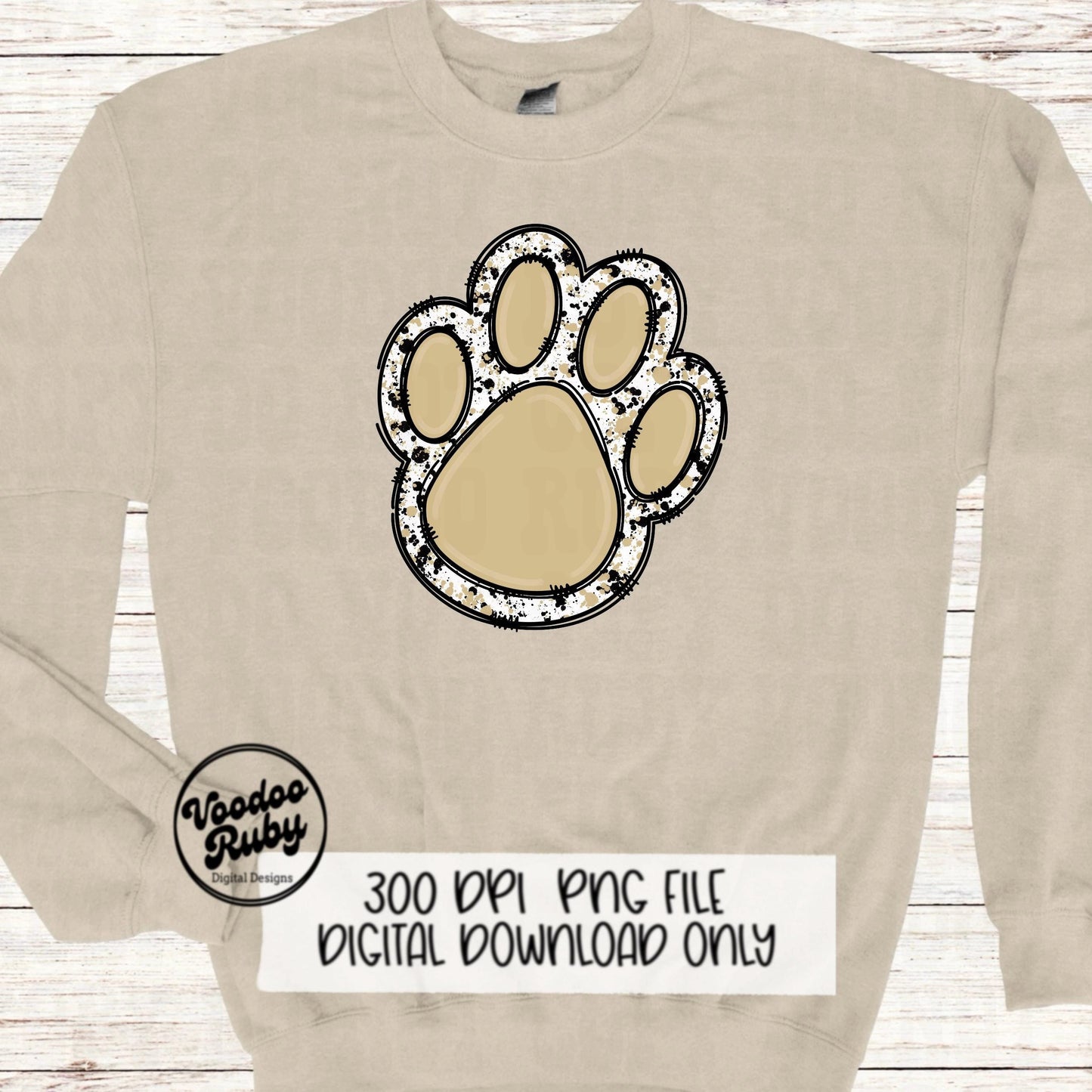 Gold and Black Paw Print PNG Sublimation Design Hand Drawn Digital Download Doodle Clip Art Mascot PNG DTF Printable Football Clip Art