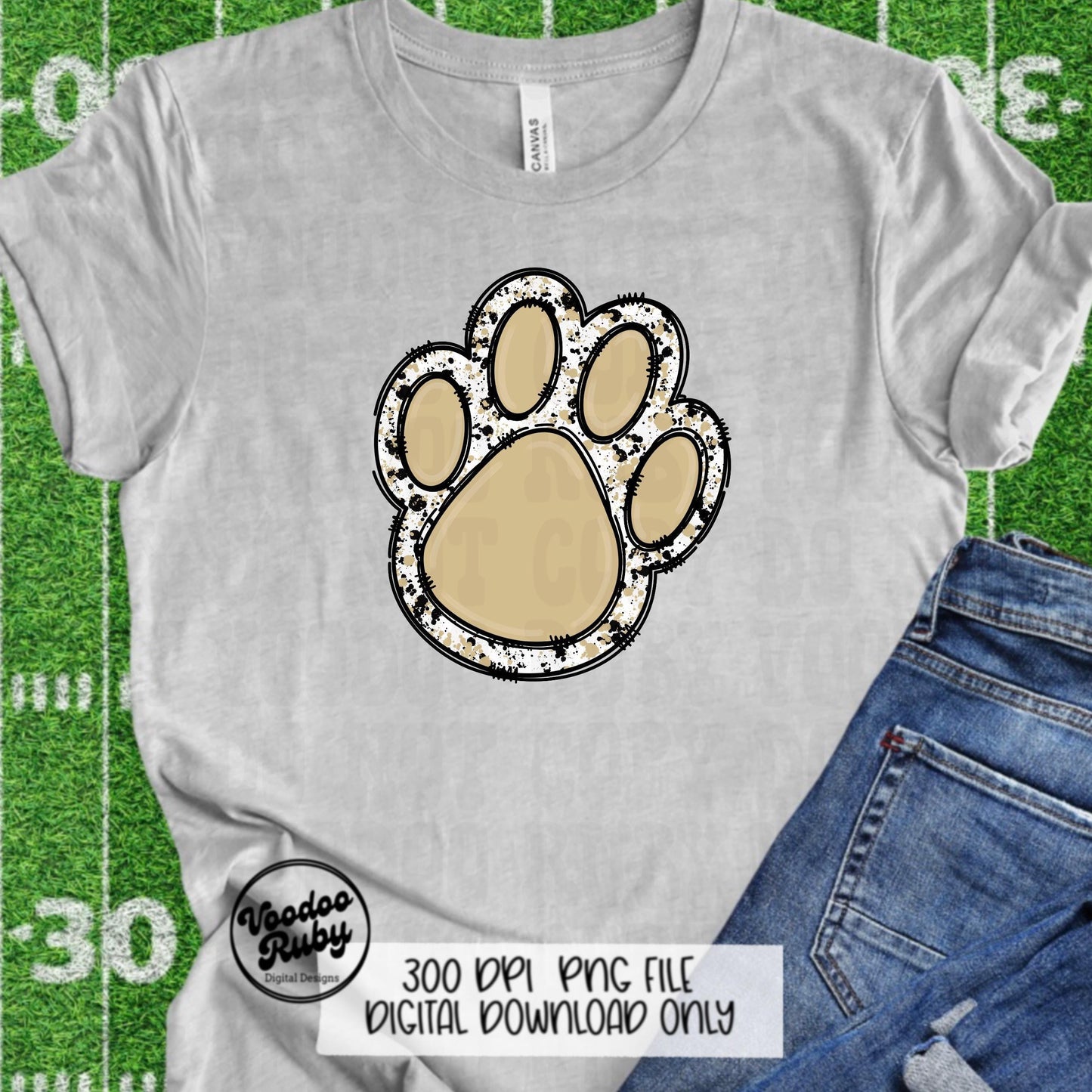 Gold and Black Paw Print PNG Sublimation Design Hand Drawn Digital Download Doodle Clip Art Mascot PNG DTF Printable Football Clip Art